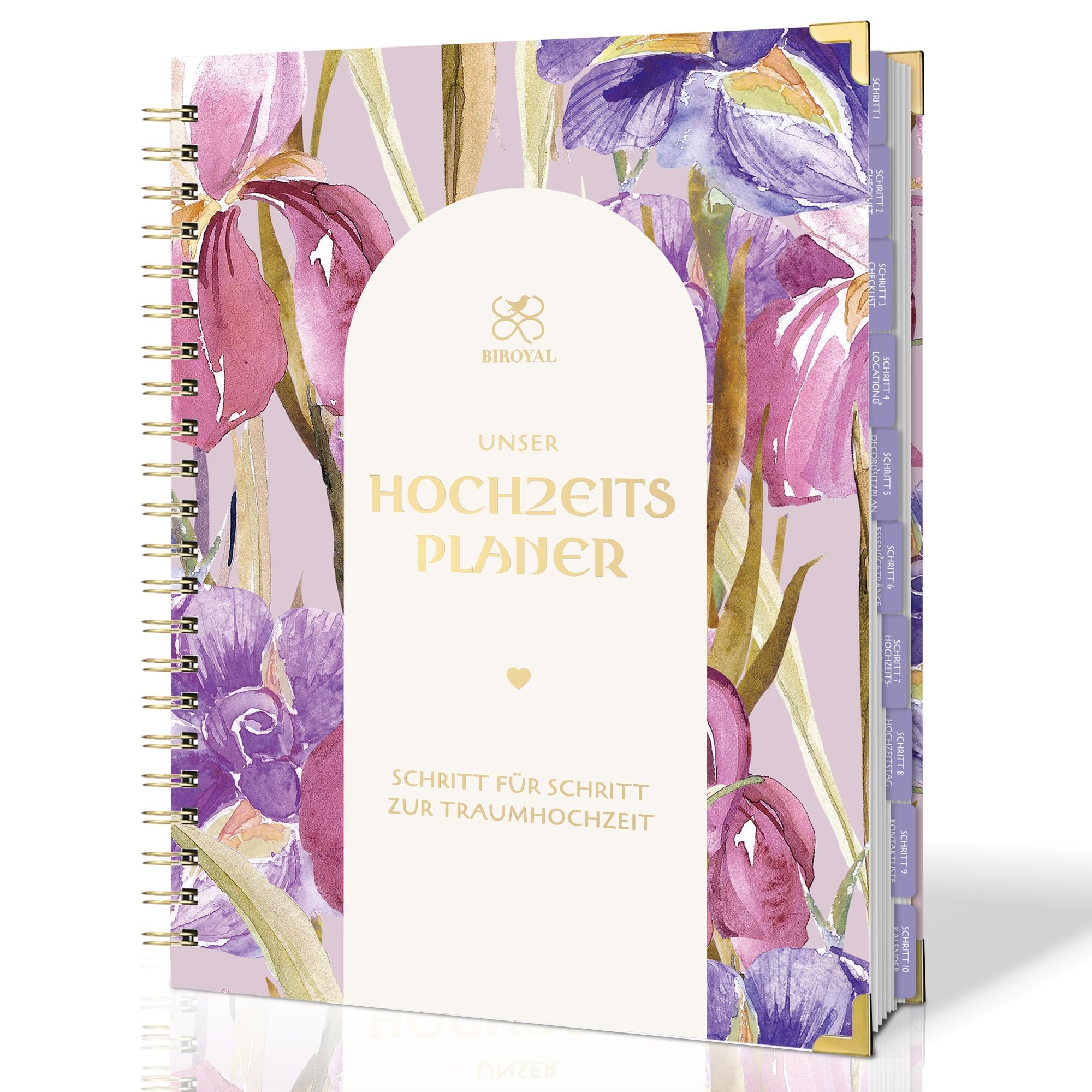 BIROYAL Hochzeitsplaner Deutsch für den großen Tag, 160 Seiten Wedding Planner mit Terminplan, Checklisten, Zeitplan und Tipps, Hochzeit Buch mit Kalender, Tolles Geschenk zur Verlobung - DIN A4