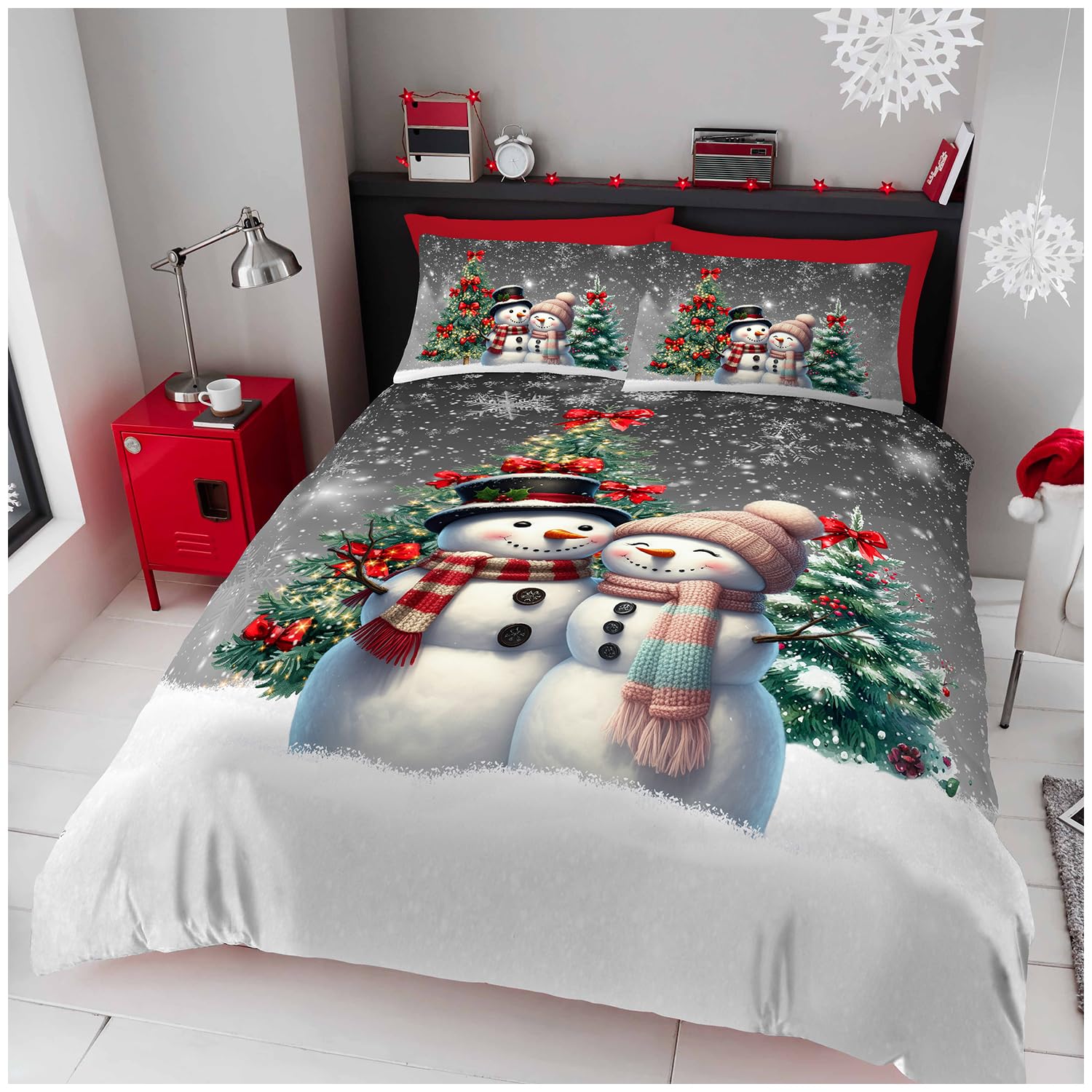 GC GAVENO CAVAILIA Xmas Snow Duvet Cover - Festive Christmas Double Bedding Set with Pillo...