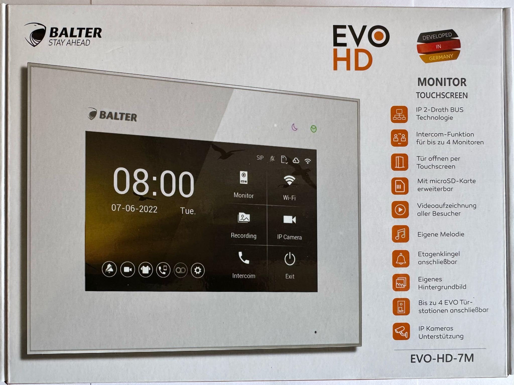 BALTER EVO HD Video Türsprechanlage Silver für 2 Familienhaus Kit, 2x Monitor 7"