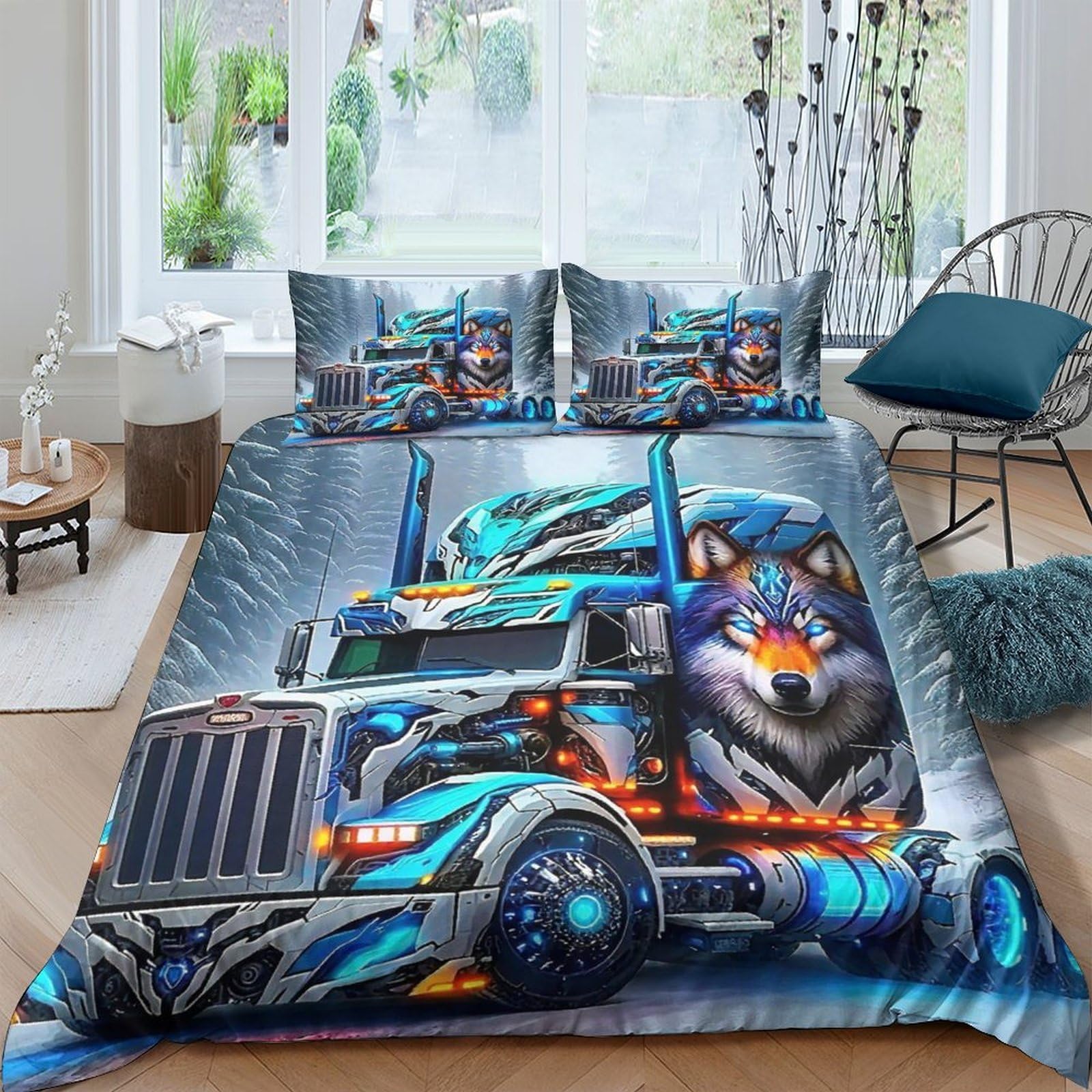Linge de lit 3D voitures de fret 220x240cm en microfibre king durable