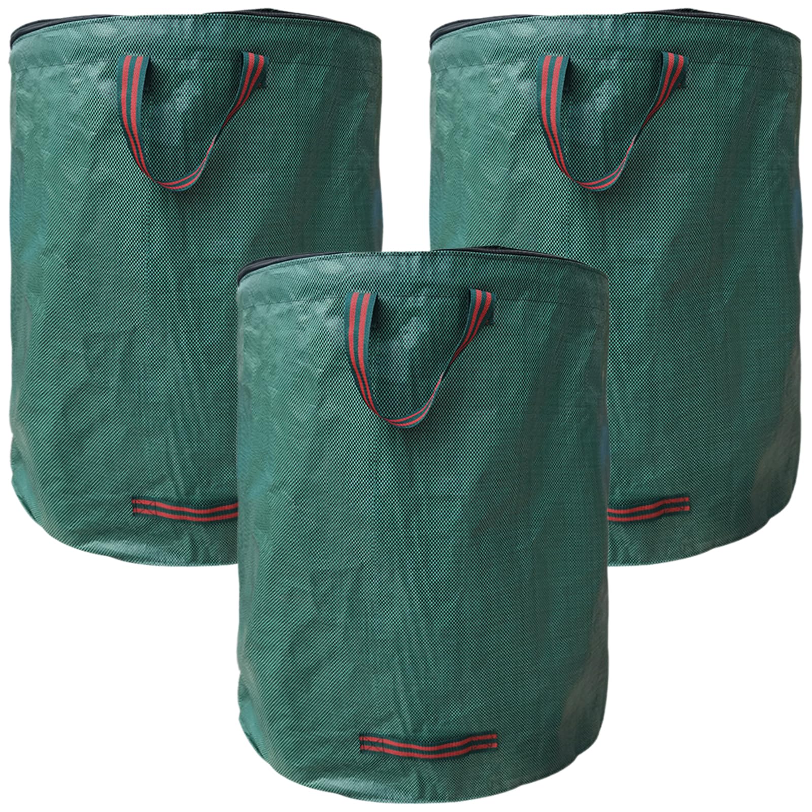 3 Sacos de Hojas 120L con Tapa Cremallera, Bolsas Jardín Polipropileno Estables, Plegables Reutilizables con Asas, para Hojas Hierba Residuos Jardín, 45x76 cm Verde