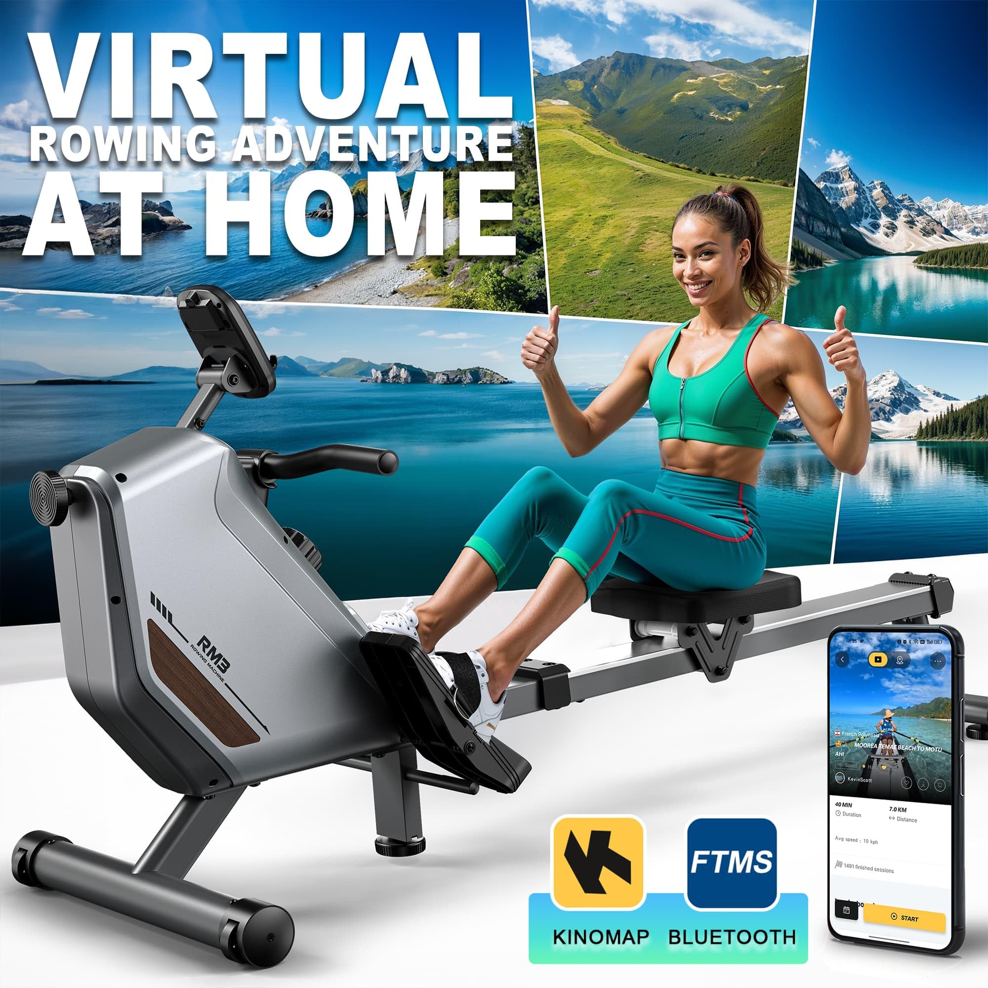 ORISYN Vogatore per casa con resistenza magnetica regolabile, vogatori con computer di bordo Bluetooth, portata 170 kg