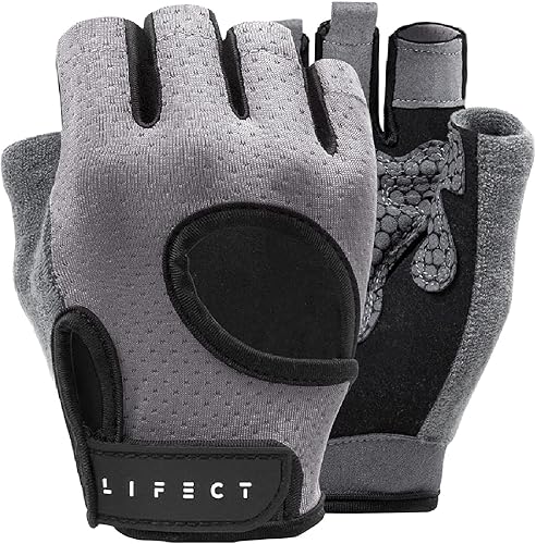 LIFECT Guantes de entrenamiento transpirables esenciales, para levantamiento de pesas, guantes de ejercicio sin dedos con espalda abierta curvada,
