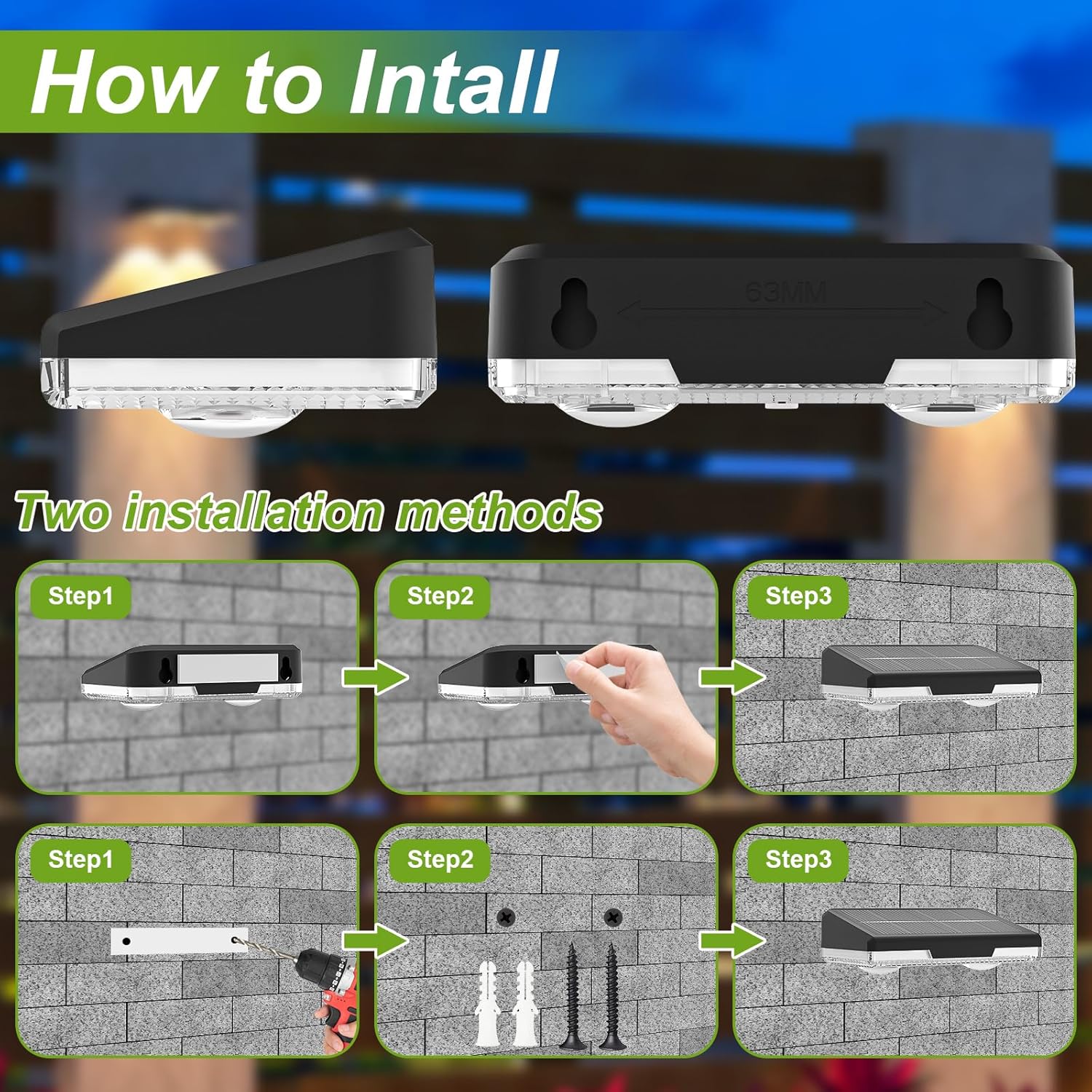 12 Pack Solar Fence Lights, 3 Modes LED, IP65 Waterproof, Outdoor Step Lights