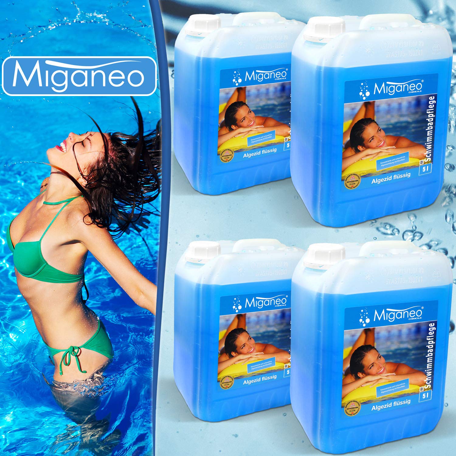 Miganeo Algezid schaumfreie Algenverhütung Algizid Klareffekt Pool 20 Liter
