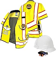 Vista 1 de KwikSafety Chaleco de seguridad Godfather Class 3 [amarillo, grande] + paquete de casco blanco con carcasa de tortuga