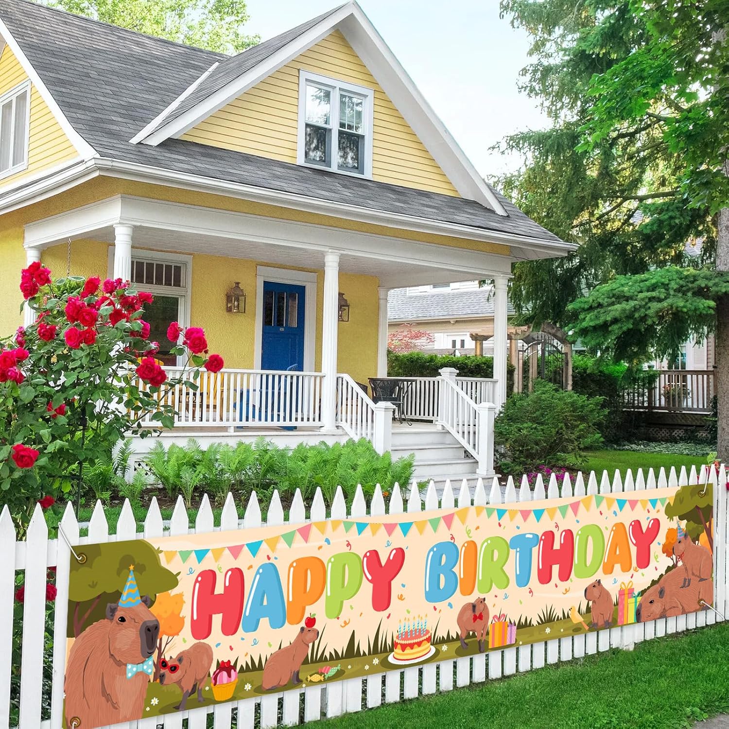 Capybara Happy Birthday Banner, Kids' Party Decor, 9.8*1.6ft