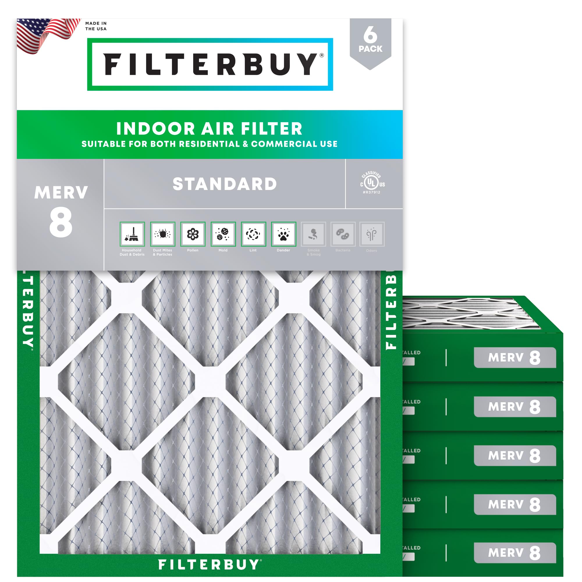 Filterbuy 24x28x2 Air Filter MERV 8 (MPR 700) Dust Defense Replacement (6-Pack), Electrostatic Pleated HVAC AC Furnace Filters, Made in USA (Actual Size: 23.50 x 27.50 x 1.75)
