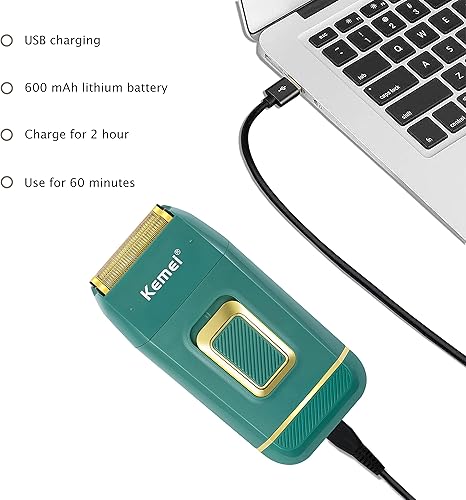 Miniatura 4 de KEMEI Afeitadora eléctrica profesional de doble lámina para hombres, afeitadora eléctrica para hombres calvos, suministros de barbero para cabello y