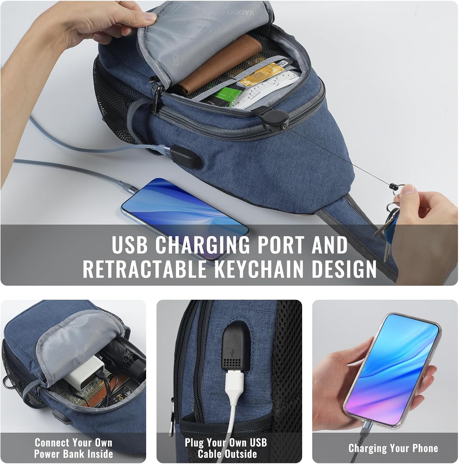 Crossbody Bag for Women, Sling Backpack with RFID Blocking and USB Charging Port, Hiking Daypack with Detachable Phone Holder Shoulder Bag for Travel Hiking - Image 4