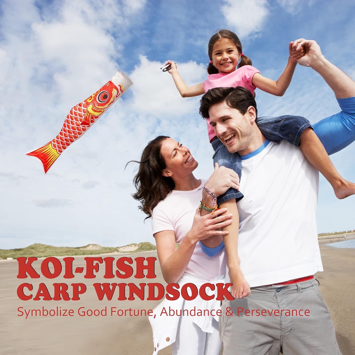 26" Red and White Polyester Koi Fish Windsock Flag