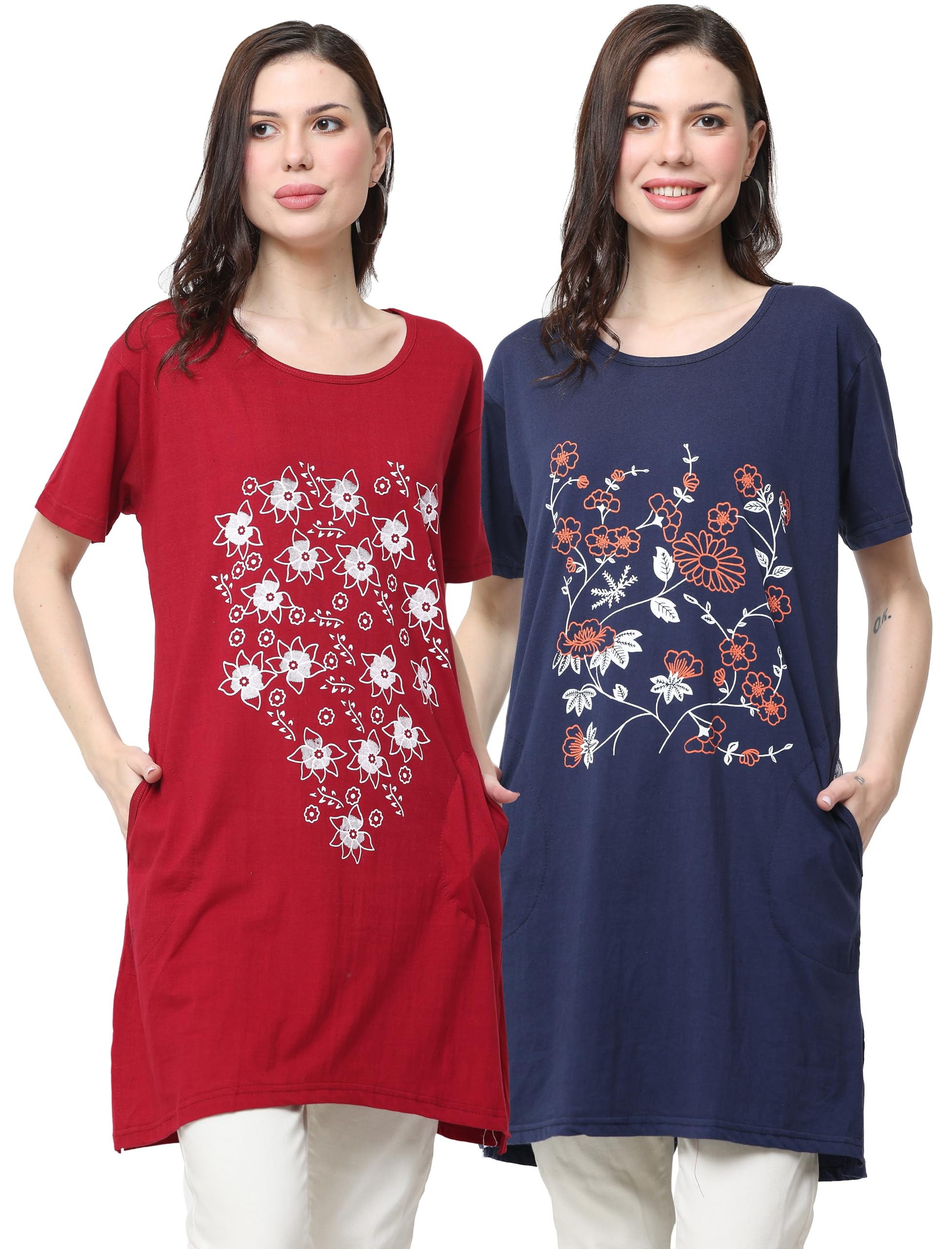 Women Cotton Printed Long T-Shirt Combo-image-13