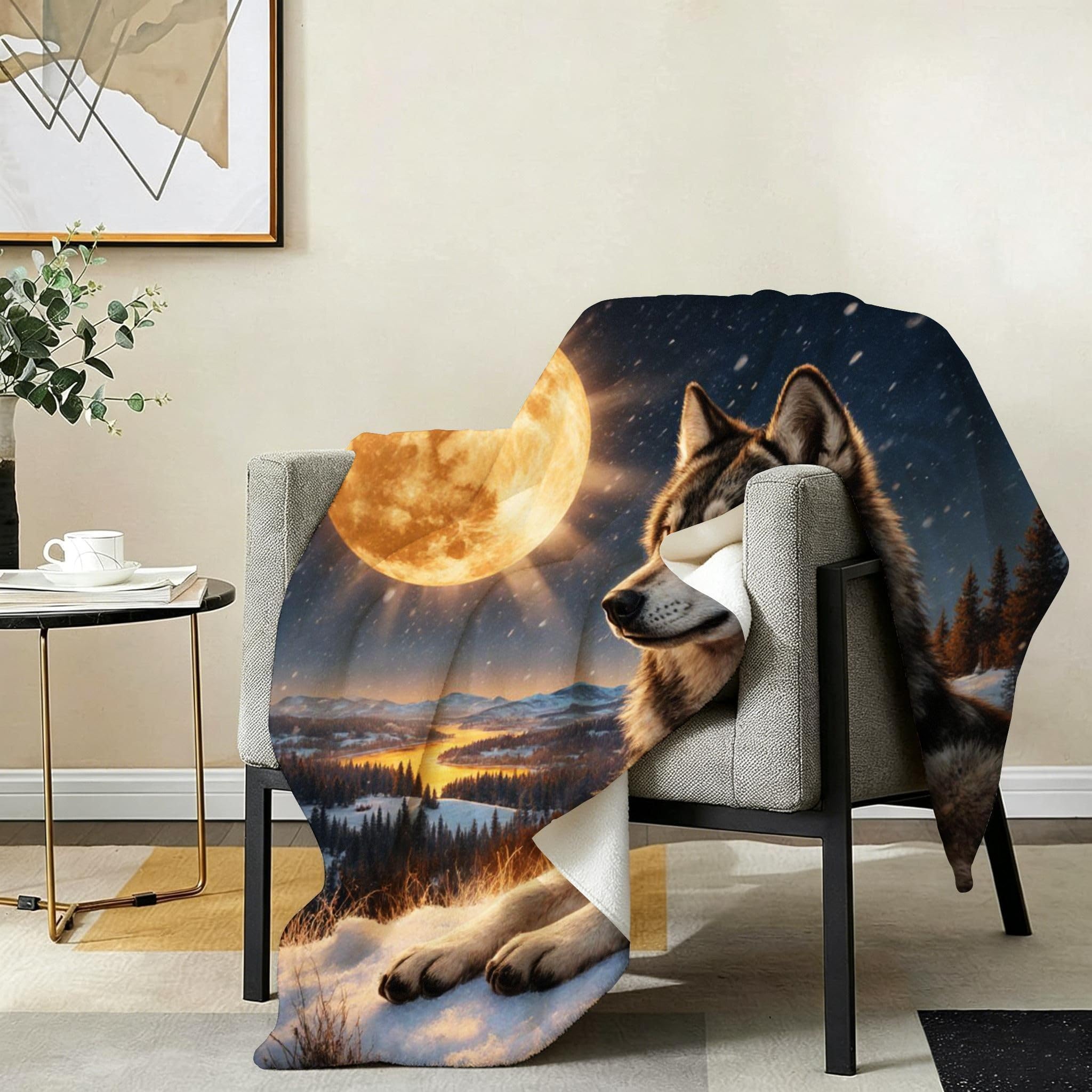Manta Franela Sherpa 3D Lobo Lunar 3D 240x260cm para Cama 180-A382