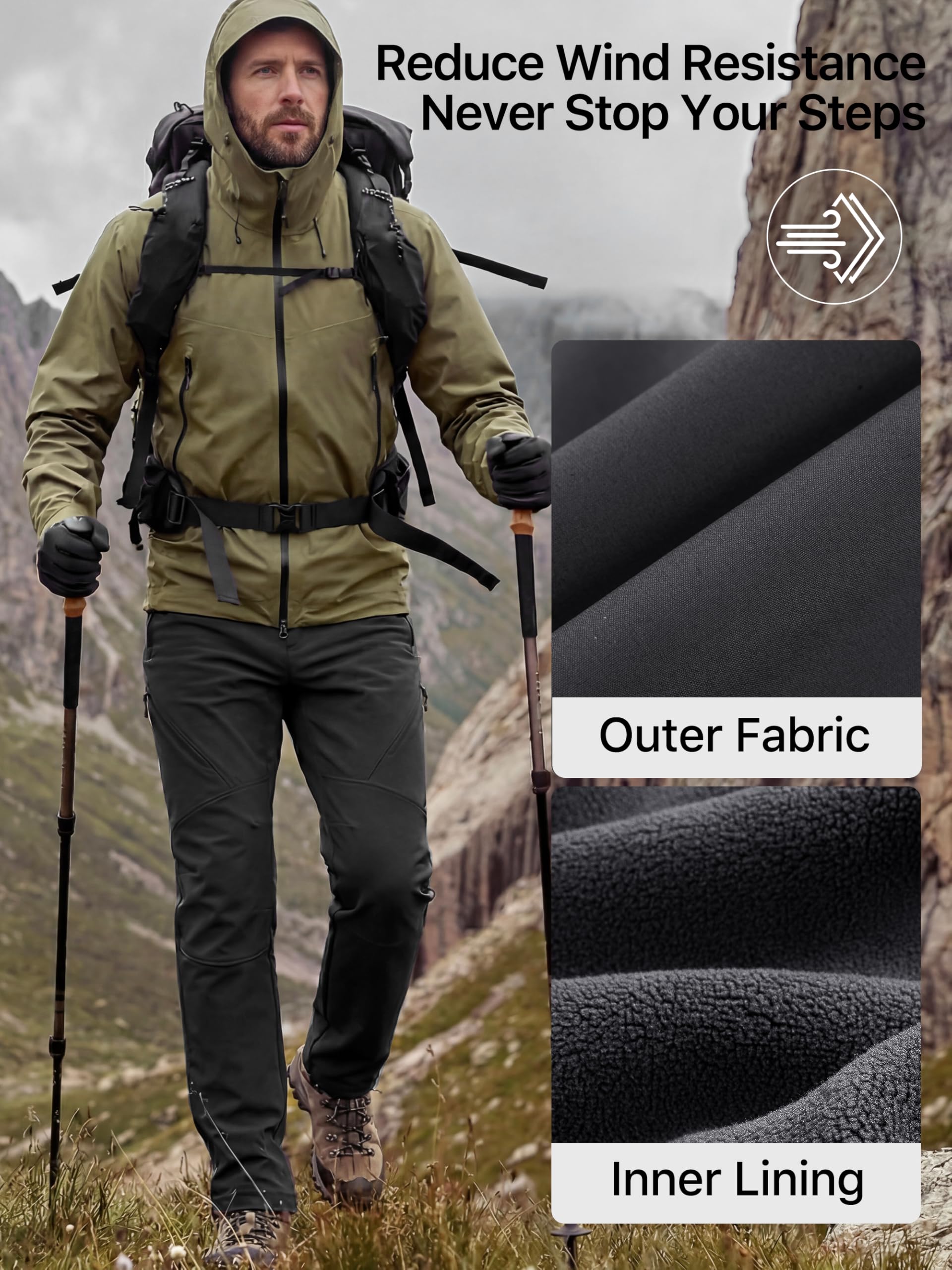 Free Soldier Pantalones de esquí Impermeables para Hombre, para Cazar, Exteriores, Pantalones térmicos a Prueba de Viento, para Escalada y Senderismo