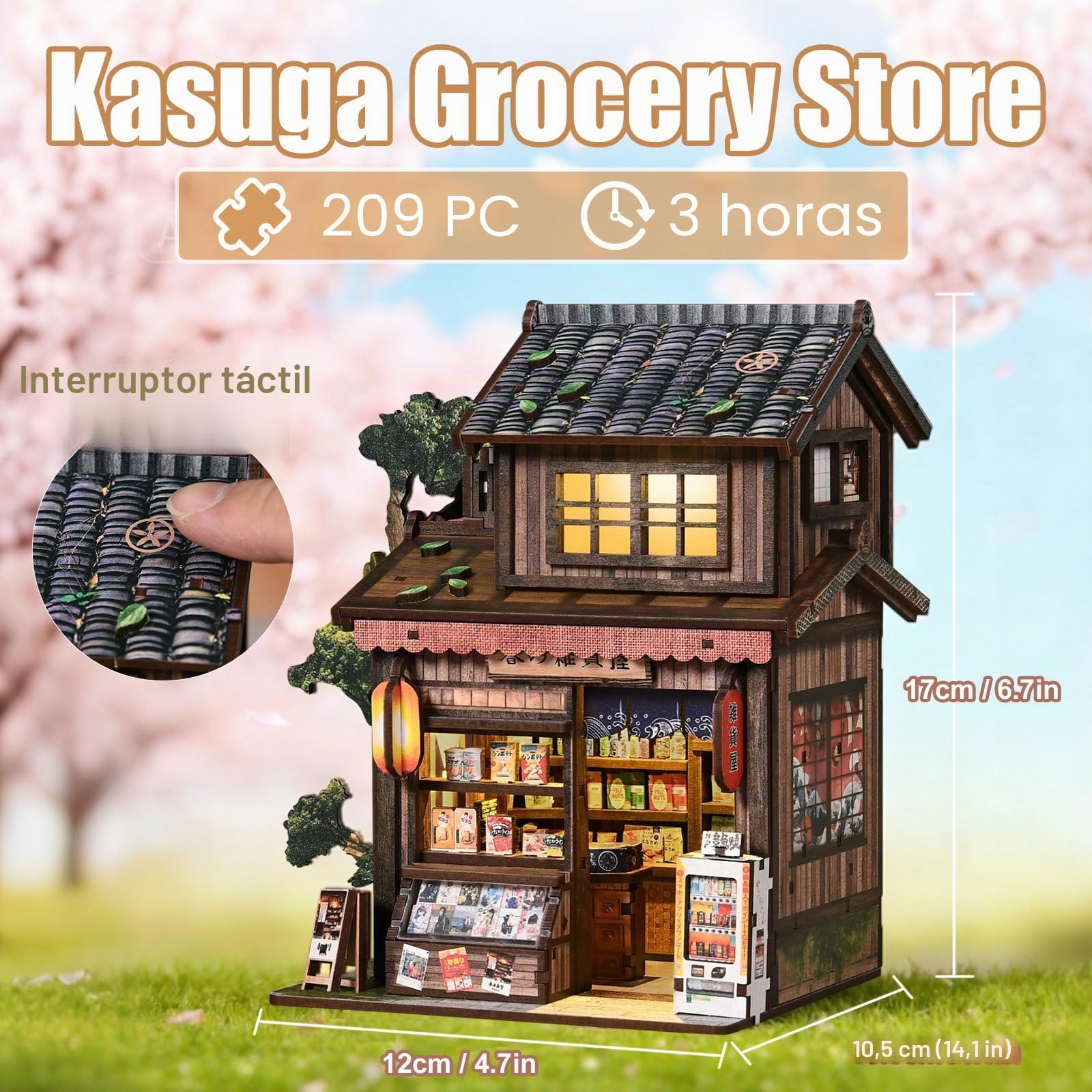 Book Nook DIY Kit-Tienda General Spring Day-Booknook Bausatz mit LED Licht，3D-Holzpuzzles Buchecke, DIY Puppenhaus Häuser，bastelset Erwachsene