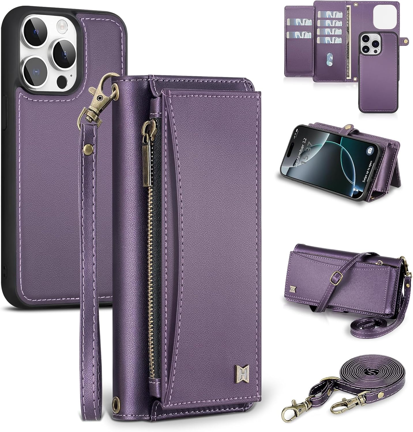 Wallet Case for iPhone 16 Pro Max with Card Holder/Crossbody Wallet/Strap,[RFID Blocking][Magnetic] PU Leather Shockproof Protective Cover iPhone 16 Pro Max Phone Case,6.9 in,Purple