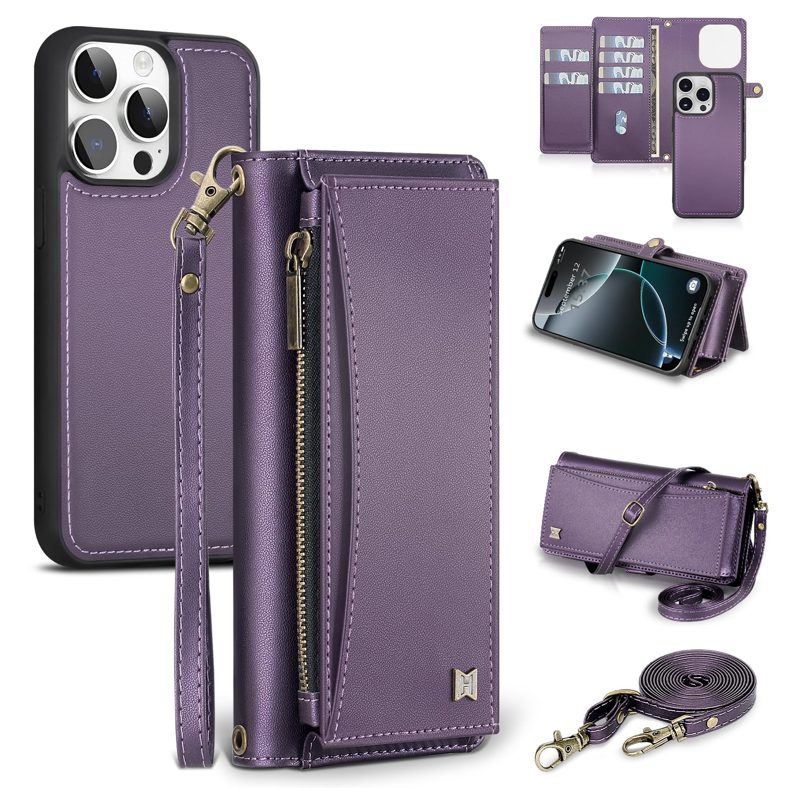 BLISLIAR Wallet Case for iPhone 16 Pro Max with Card Holder/Crossbody Wallet/Strap,[RFID Blocking][Magnetic] PU Leather Shockproof Protective Cover