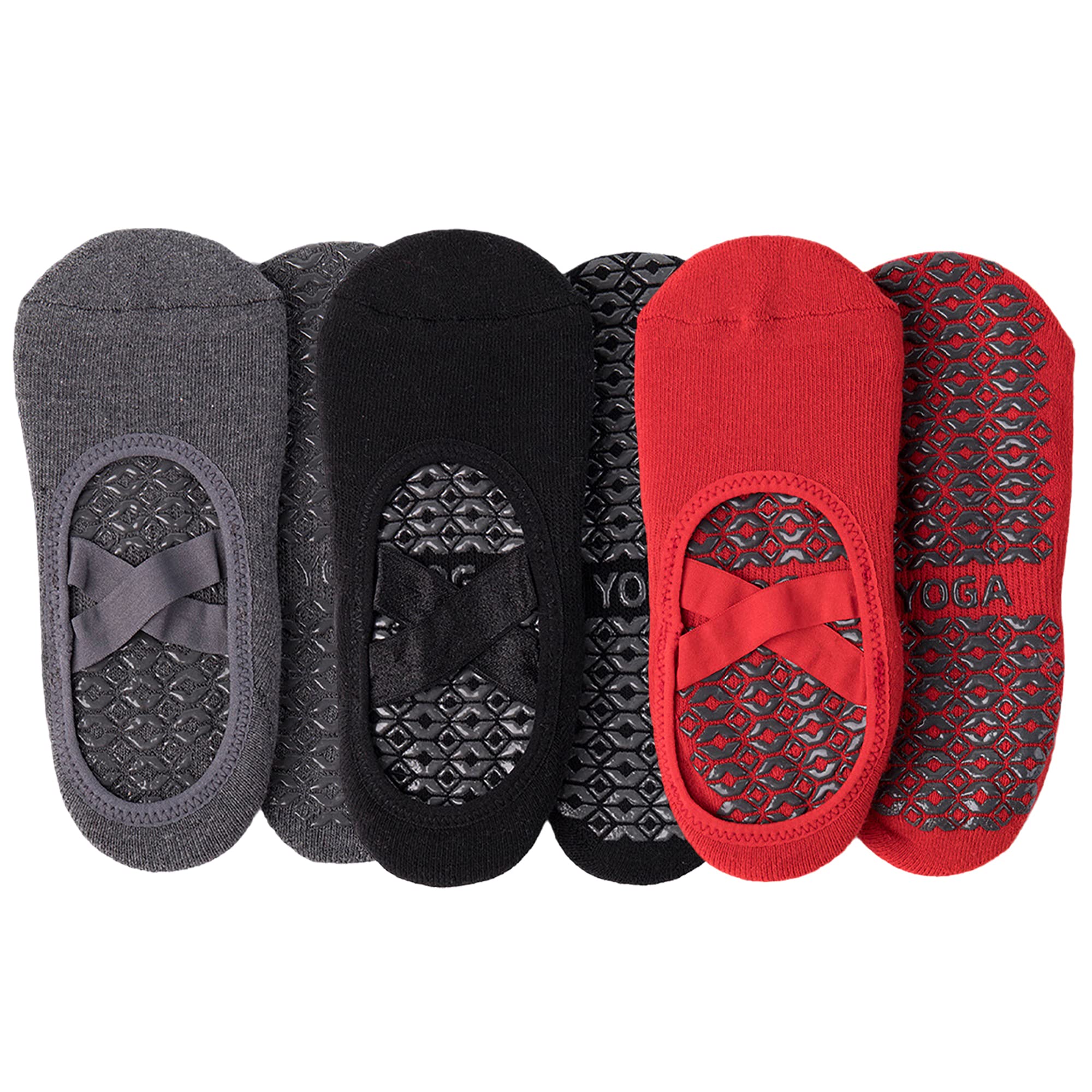 QIUNEEY Yoga short socks Pilates yoga socks Sport Anti-slip socks Women yoga Trainer socks Indoor Yoga Sock (Grey+Black+Red)