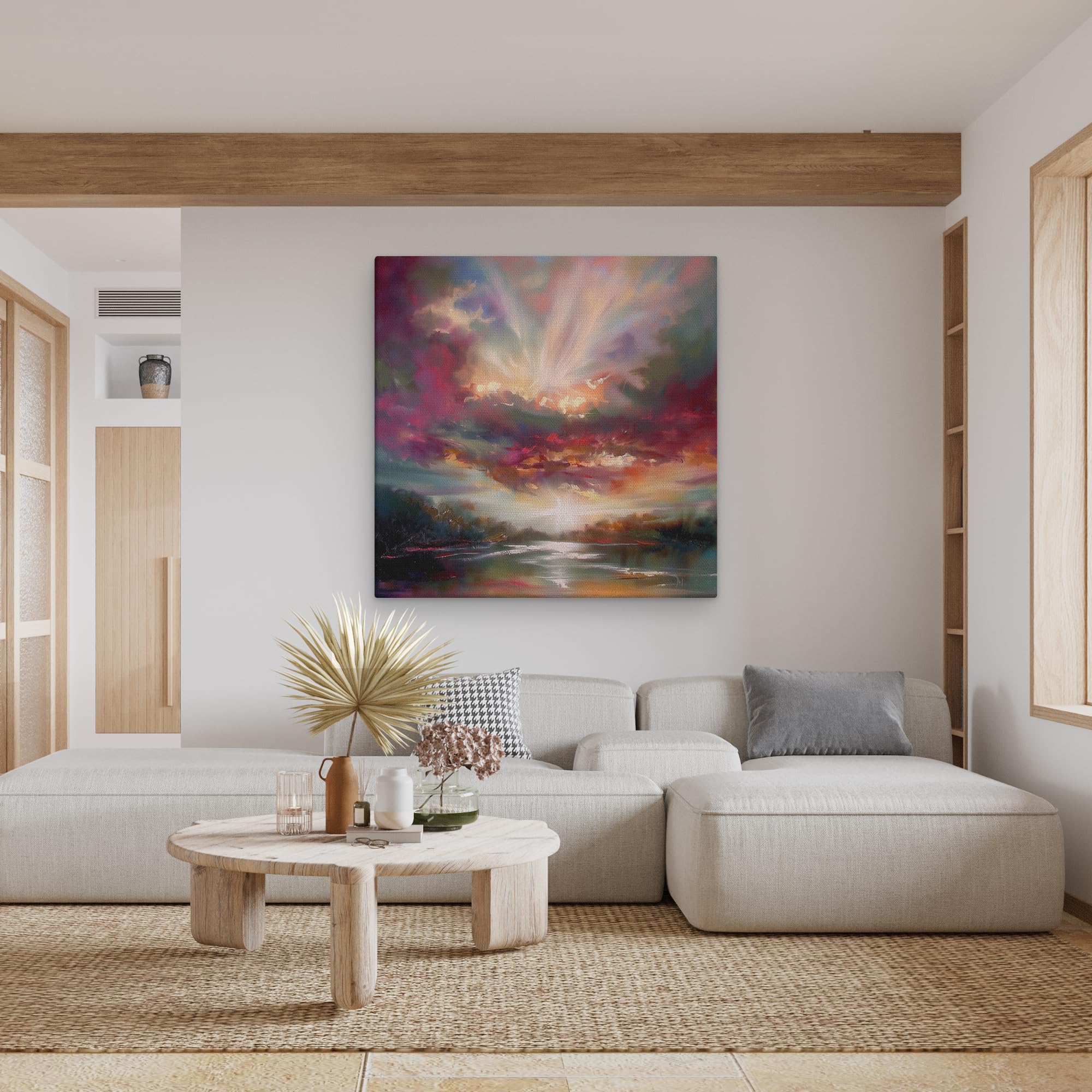 Artaza Leinwand Bilder Sonnenuntergang Meer - 80x80 cm - Groß XXL - Wanddeko Wohnzimmer - Wandbild Sonnenuntergang Meer - Abstrakte Kunst Deko
