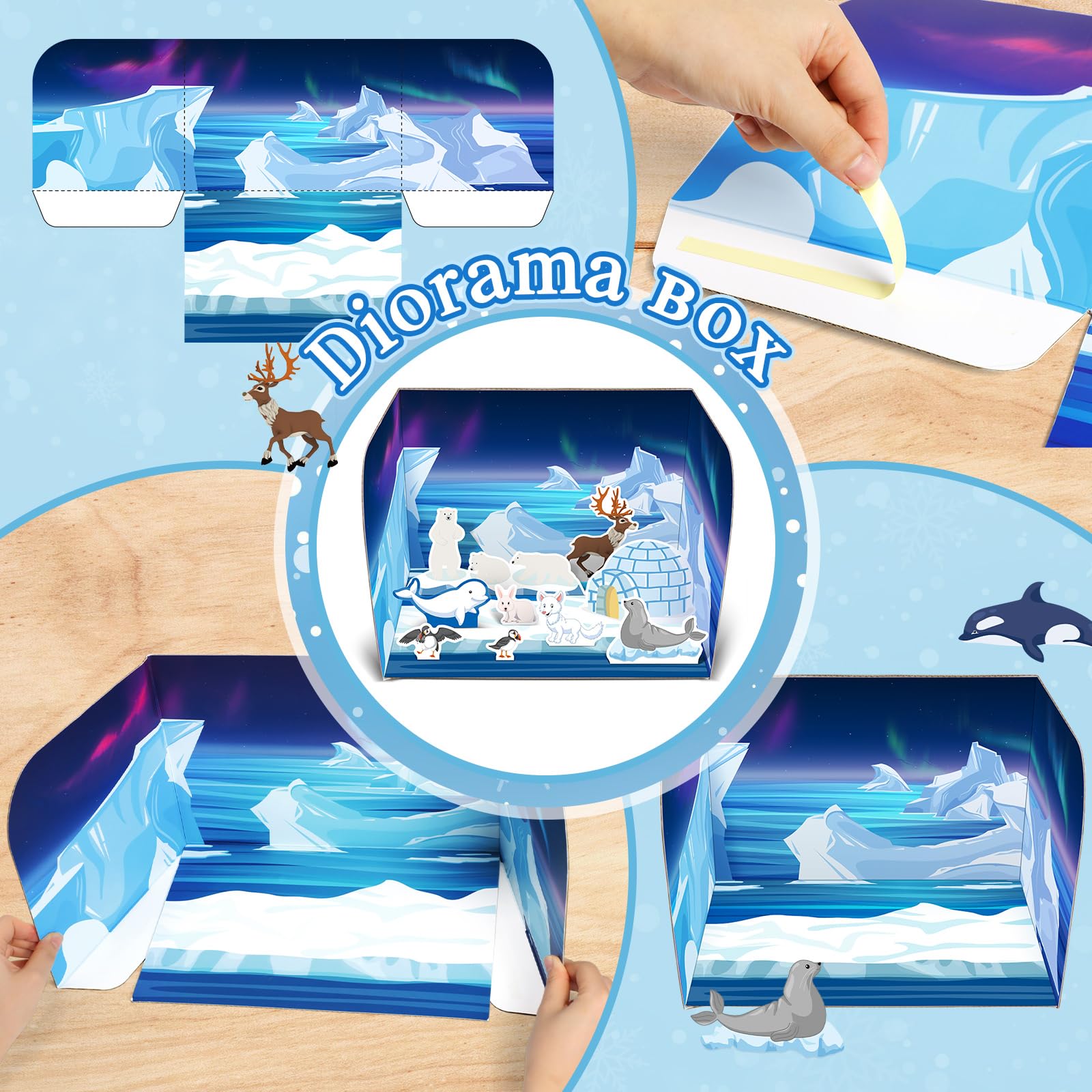 Watersay Papercraft Polar Animal Diorama Project Set Paper Polar Habitat Craft Activity Arctic Animal Habitat Diorama for Gifts School Project Birthday Party - Image 4