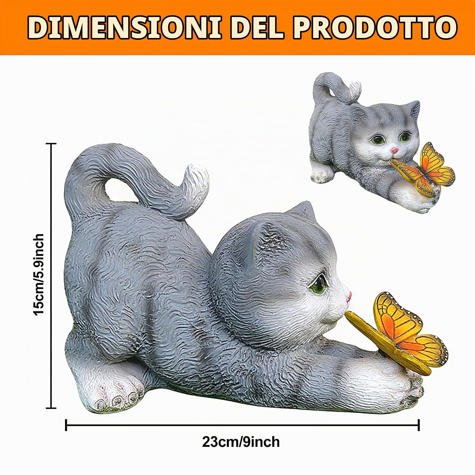 Sculture Decorative da Giardino con Gatti, Figura di Gatto da Giardino, Statua di Gatto in Resina con Lanterna Solare, IP65 Batteria Impermeabile Statuetta di Gatto Solare per Esterni per Terrazzo