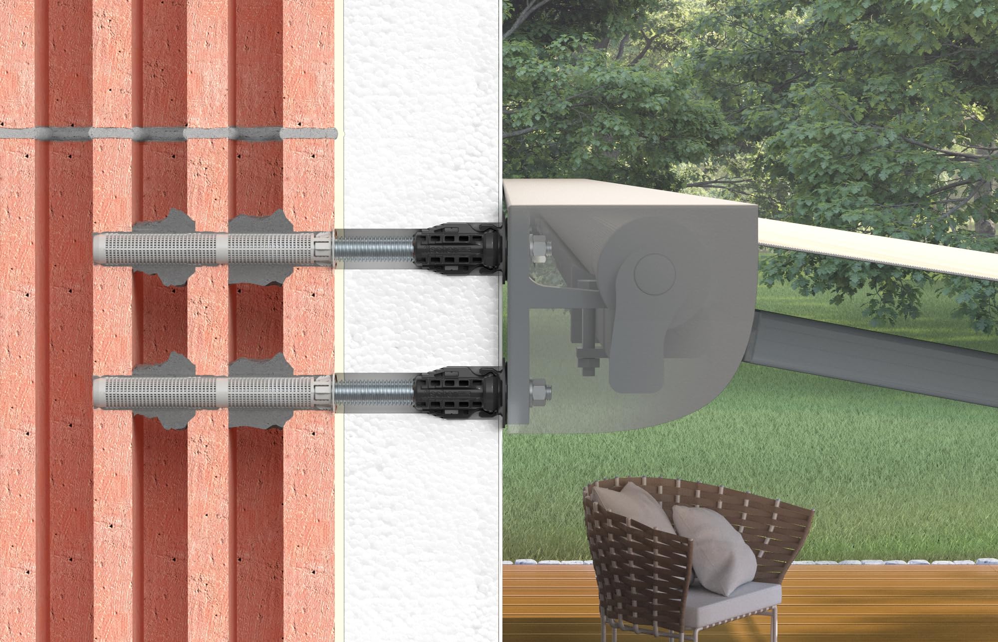 fischer Abstandsmontagesystem TherMax II 16/250 M12 für WDVS, zur Befestigung hoher Lasten in Wärmedämmverbundsystemen, schlagregendicht, mit Anti-Kälte-Konus, 20 Stück
