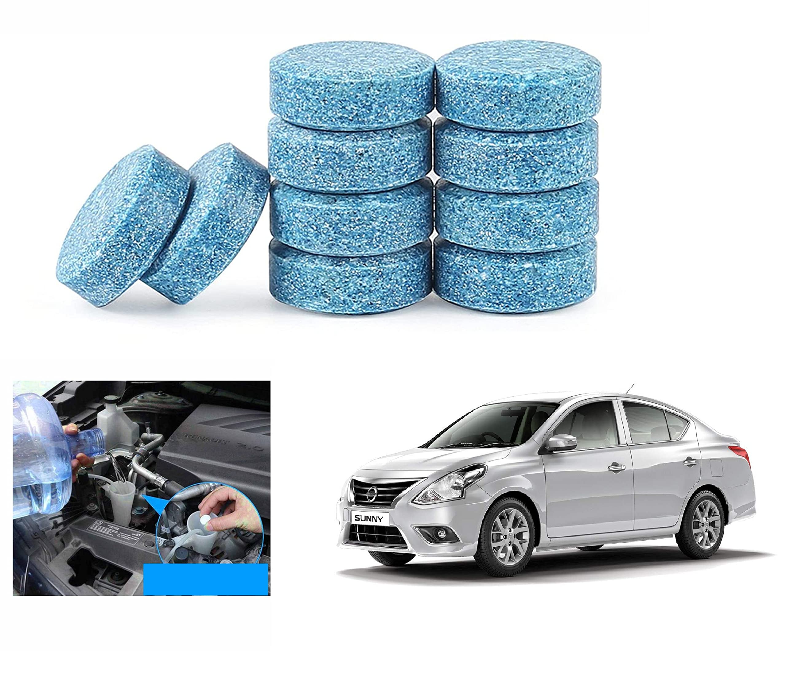 car wiper detergent effervescent tablets auto windshield cleaner glass tablets| better visibility | safer driving | made in india | for nissan sunny 2021 (10 tablets)
