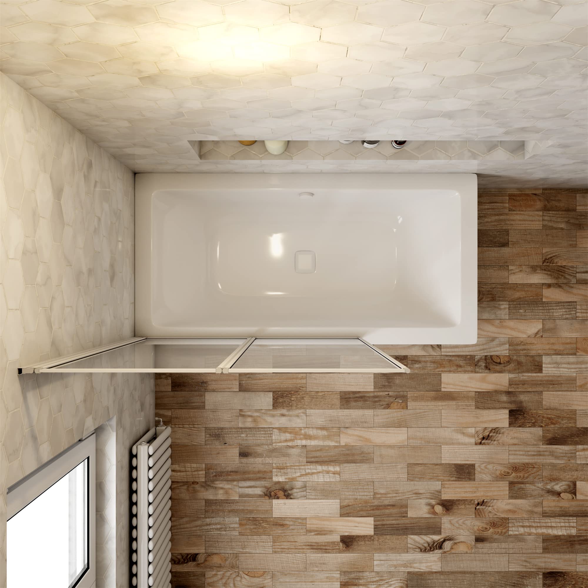 Mampara Ducha para Bañera - 2 Hojas Plegables - Vidrio Templado 4mm - Perfil Blanco/Gris Mate - (890-900) X1400mm