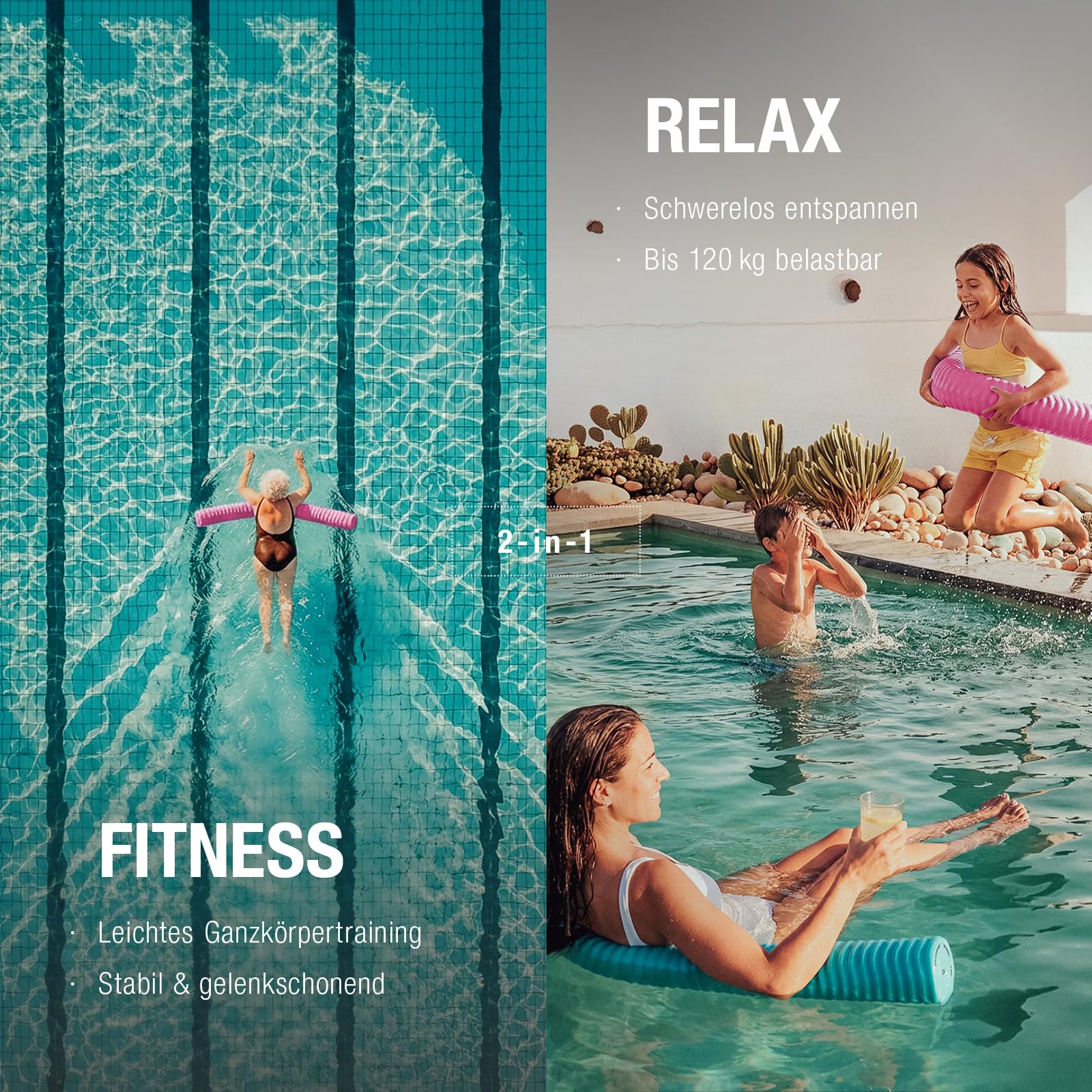 MESLE Premium Schwimmnudel Al Dente 150N hoher Auftrieb – Poolnudel, Wassernudel & Badenudel | Unsinkbar, weich & langlebig | Schwimmhilfe für Erwachsene & Kinder, ideal für Aqua Fitness