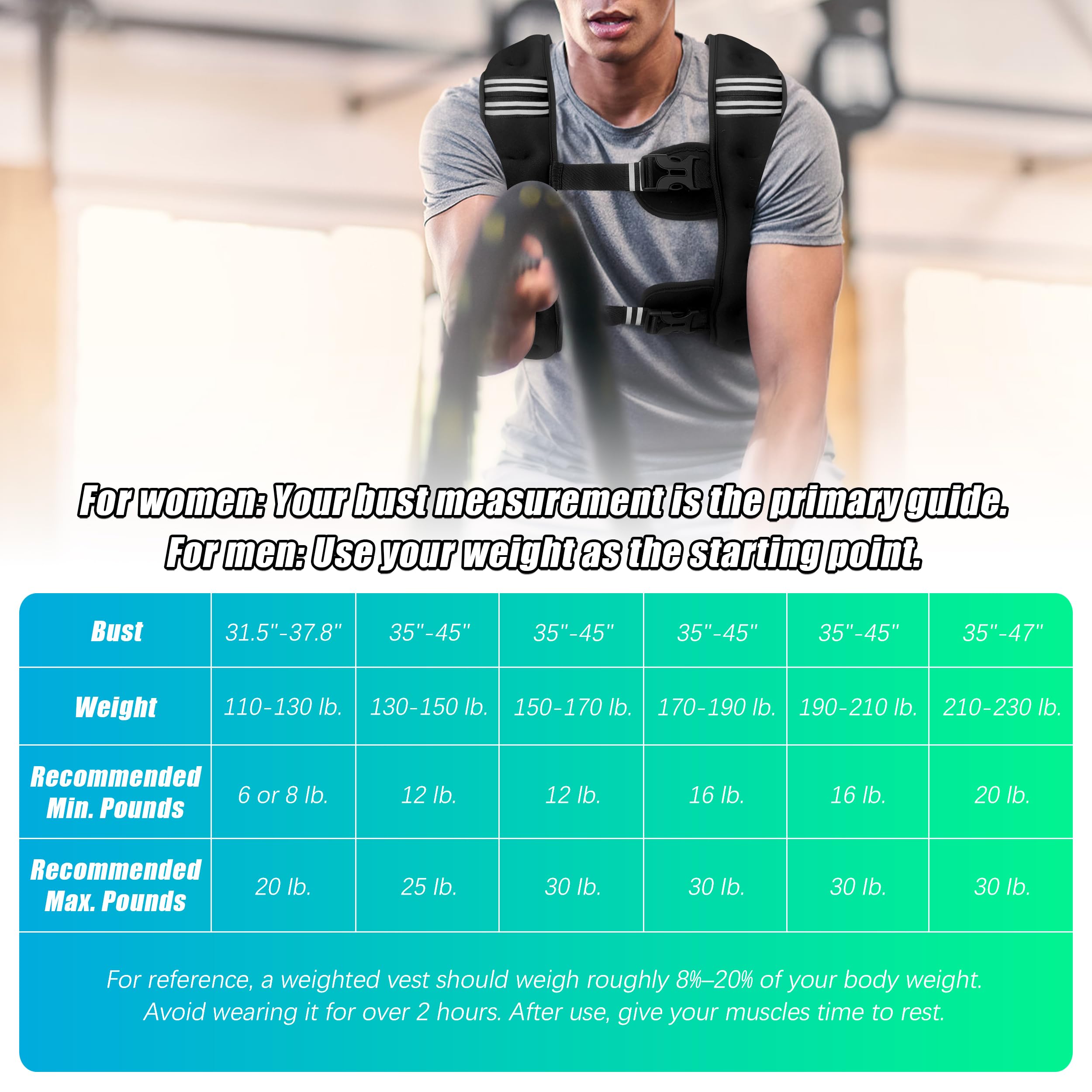 WTREE Weighted Vest Men or Women - 12 lb Weights with Reflective Stripe, Weighted vest for Workout Equipment for Strength Training Night Running