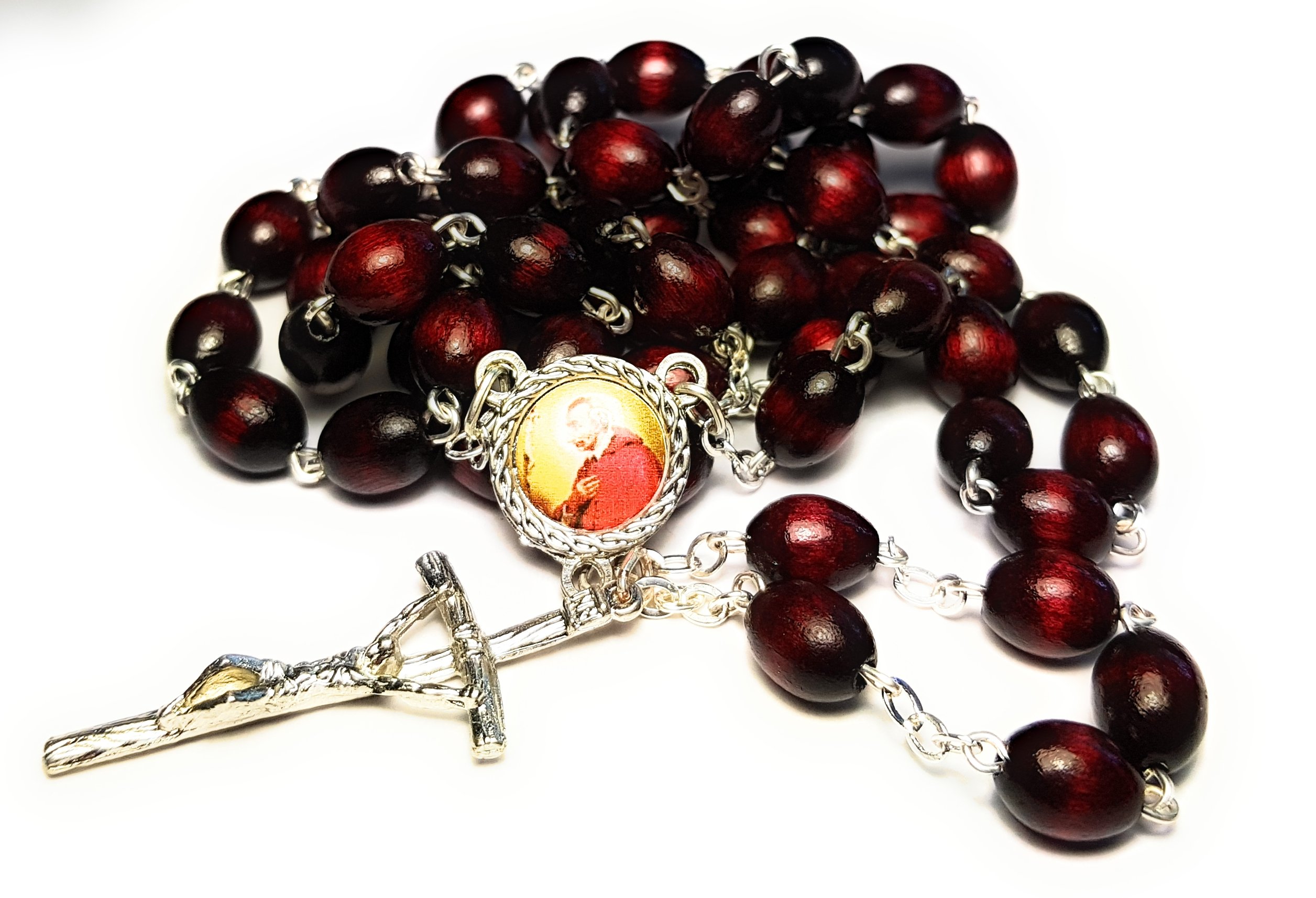 Relic rosary 3rd Class of Saint Charles Borromeo Patron Against ulcers; Colic; intestinal Disorders, Italy; Monterey California; Bishops; catechists; San Carlos Borromeo (Cherry)