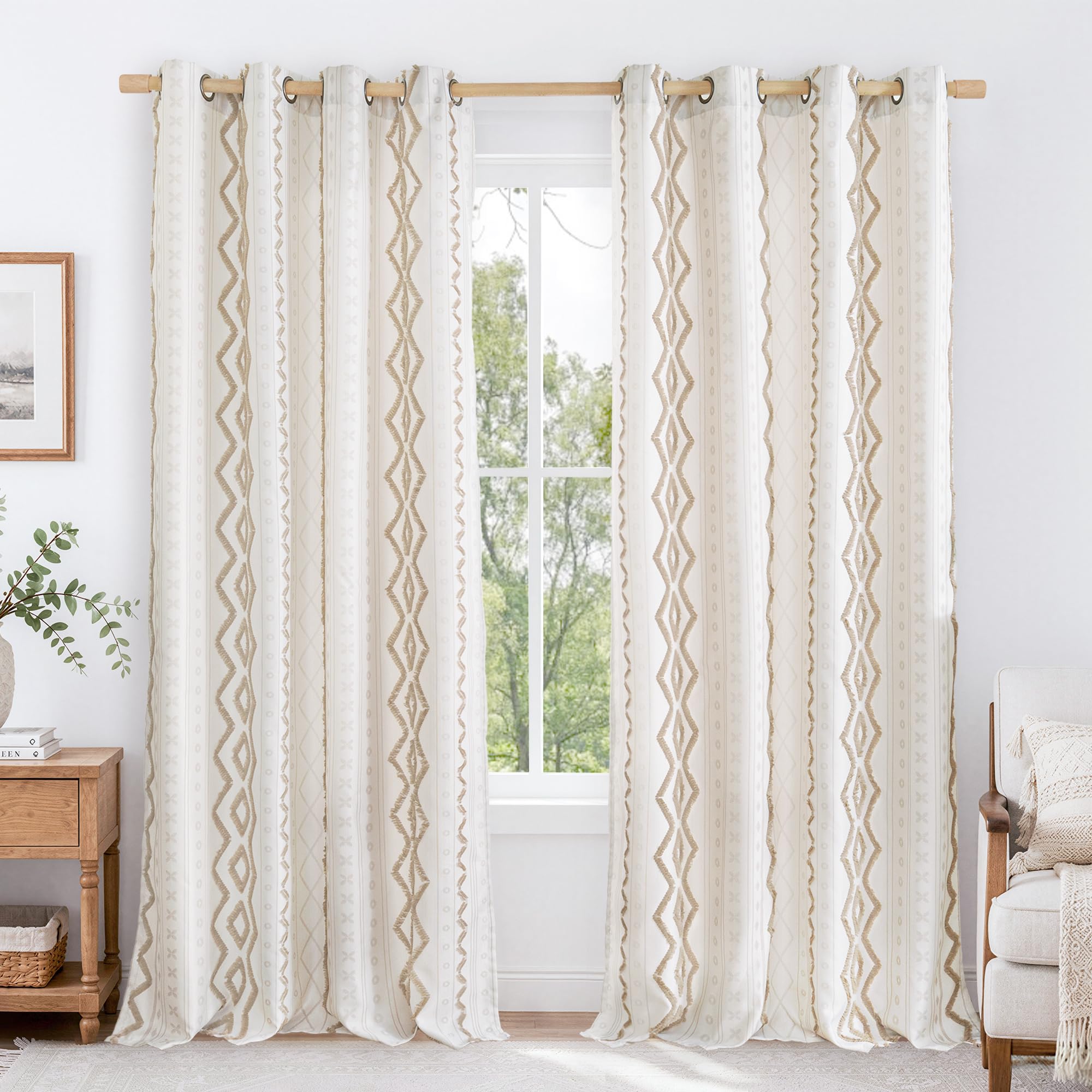 Jacquard Boho Linen Curtains for Living Room 84 In...
