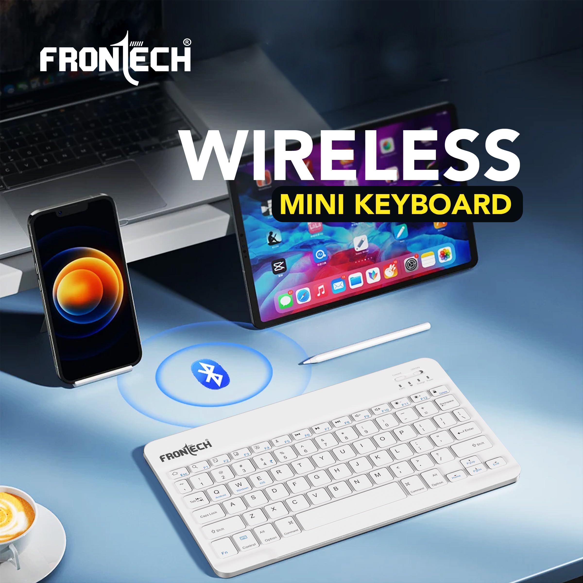 FRONTECH Wireless Mini Keyboard - 78 Keys, Bluetooth Connectivity, Rechargeable, Ultra Slim, Compact Design 1 Year Warranty (FT-1603AW) — Amazon image 2