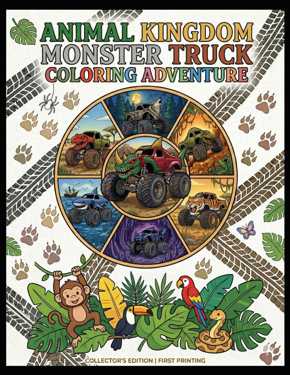 Animal Kingdom Monster Truck Coloring Adventure: Bold and Simple Off-Road Racing Fun for Little Artists Ages 4-8