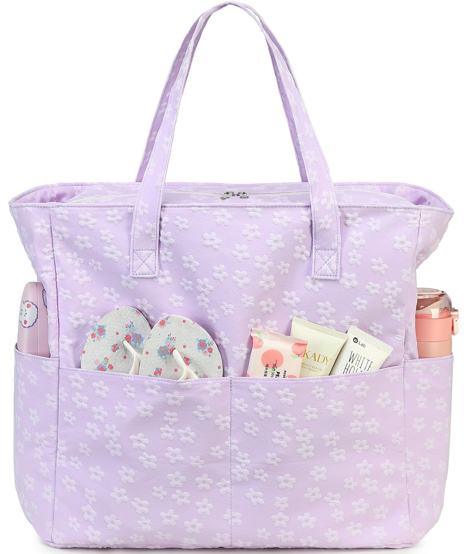 LEDAOU Large Beach Tote Bag Women Waterproof Sandproof Zipper Beach Tote Bag for Pool Gym Grocery Travel with Wet Pocket | Waterproof, Sandproof,