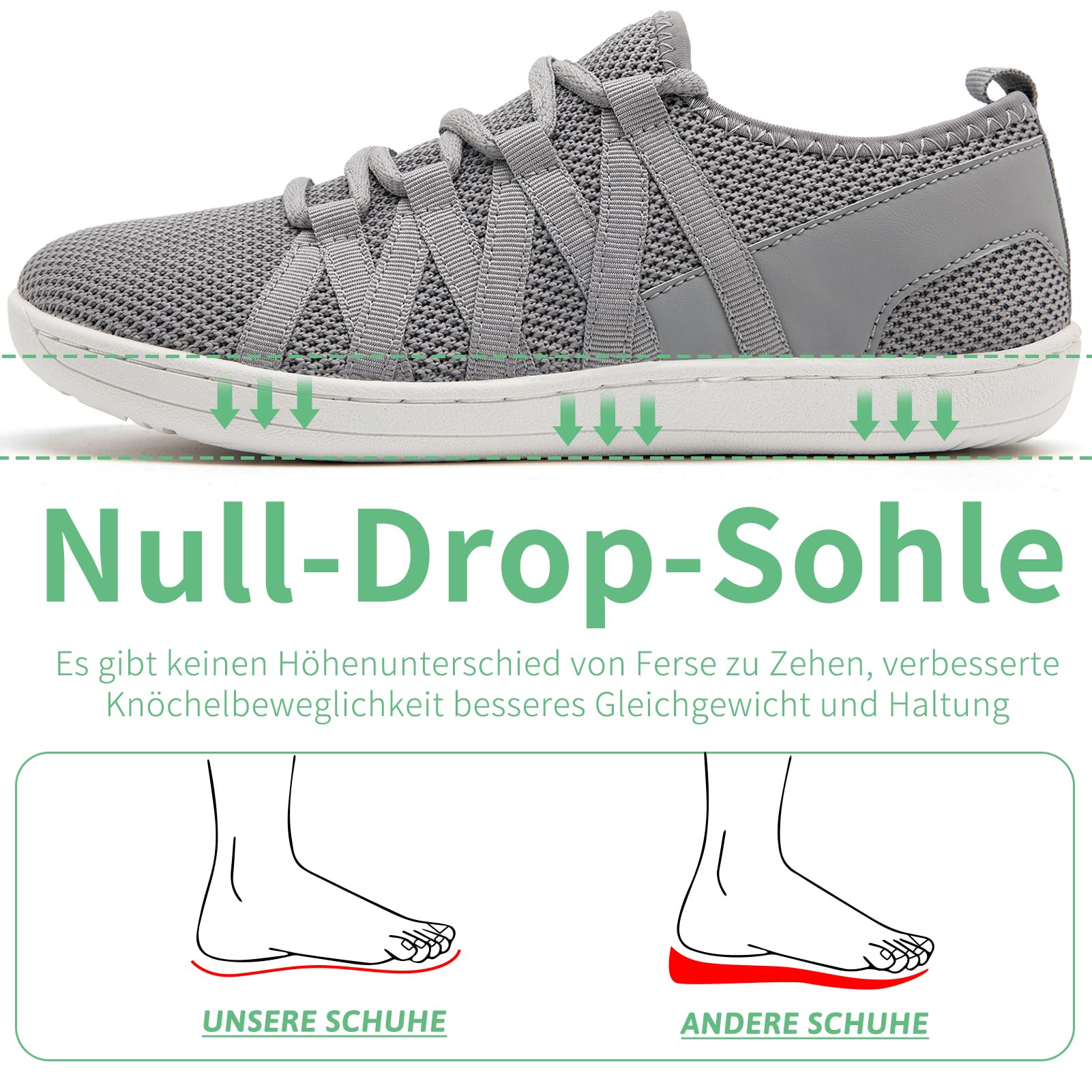 Barfuss Schuhe Damen Barfußschuhe Sneaker mit Breiter Zehenbox Slip On Sportschuhe Bequeme Leichte Turnschuhe Atmungsaktiv Minimalistische Hallenschuhe