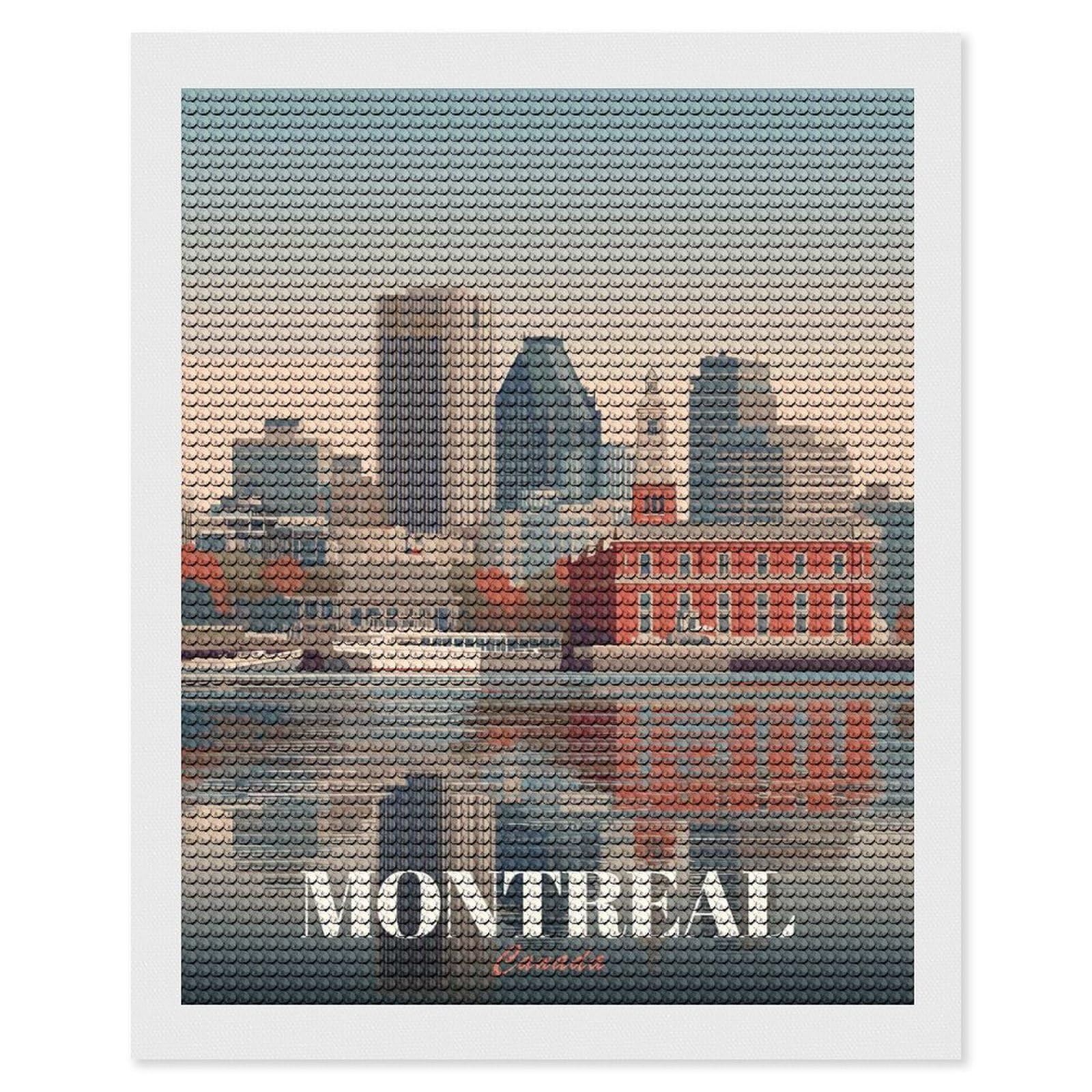 Junmoney Montreal Canada Cityscape Illustration Diamond Painting Set 16"x20", Sparkling Round Gems, Decorate Your Room, Fun Craft Experience, Modern Decor