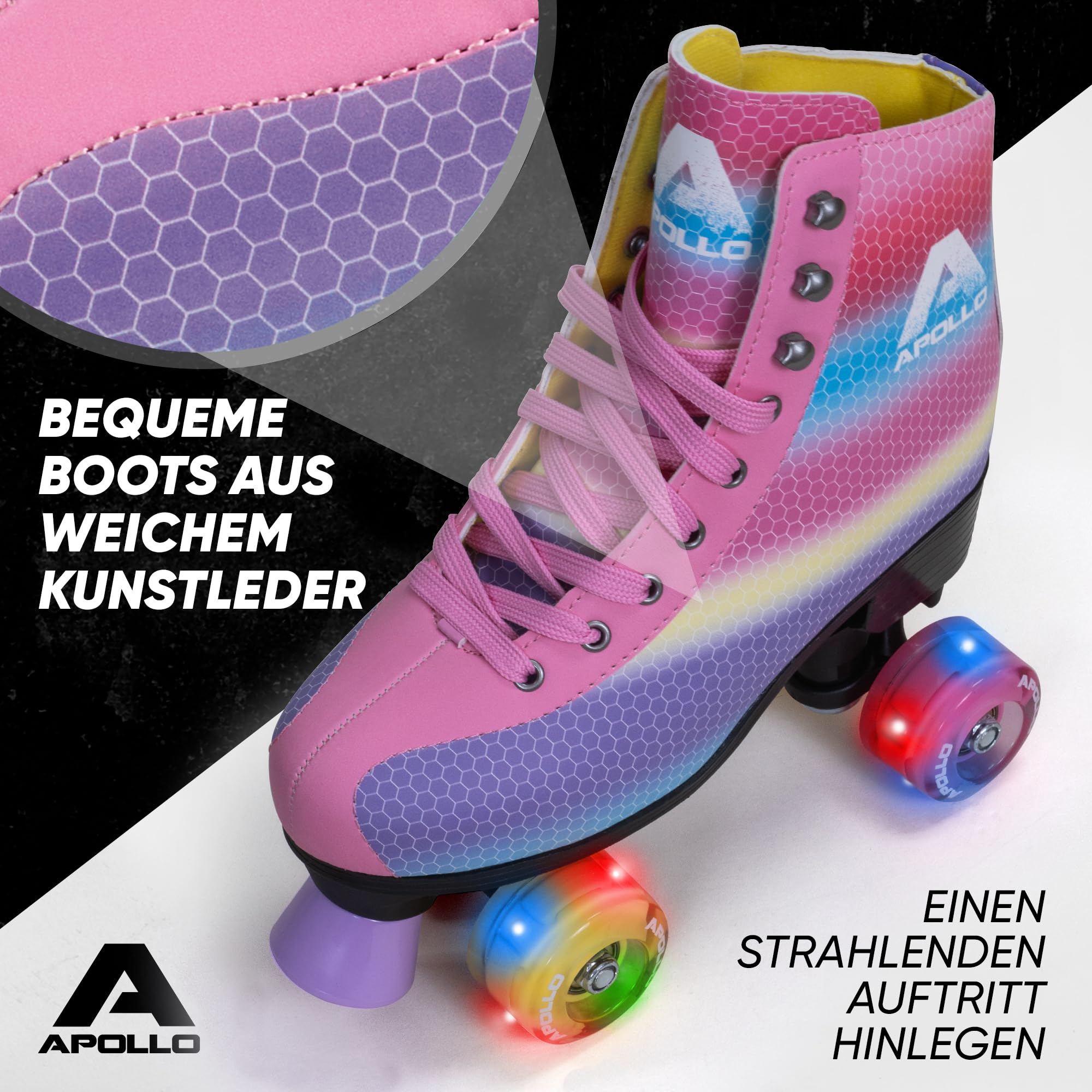 Apollo Disco Roller, Classic Roller | Rollschuhe für Kinder und Erwachsene | größenverstellbare Quad-Skates, 3 Größen, verstellbar von 31 bis 42 | Rollschuhe Damen in schicken Designs