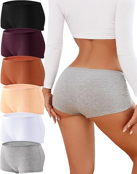 ALL OF ME Cotton Underwear for Women Boyshort Panties Full Coverage Boxer Briefs Stretch Boy Short Undies 6 Pack