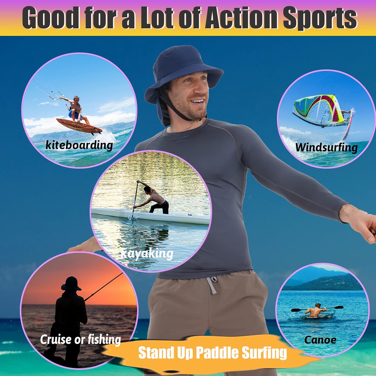 USHAKE Surf Hat Bucket Sun Hats for Surfing, Boating, Water-Sports Men and Women - Image 6