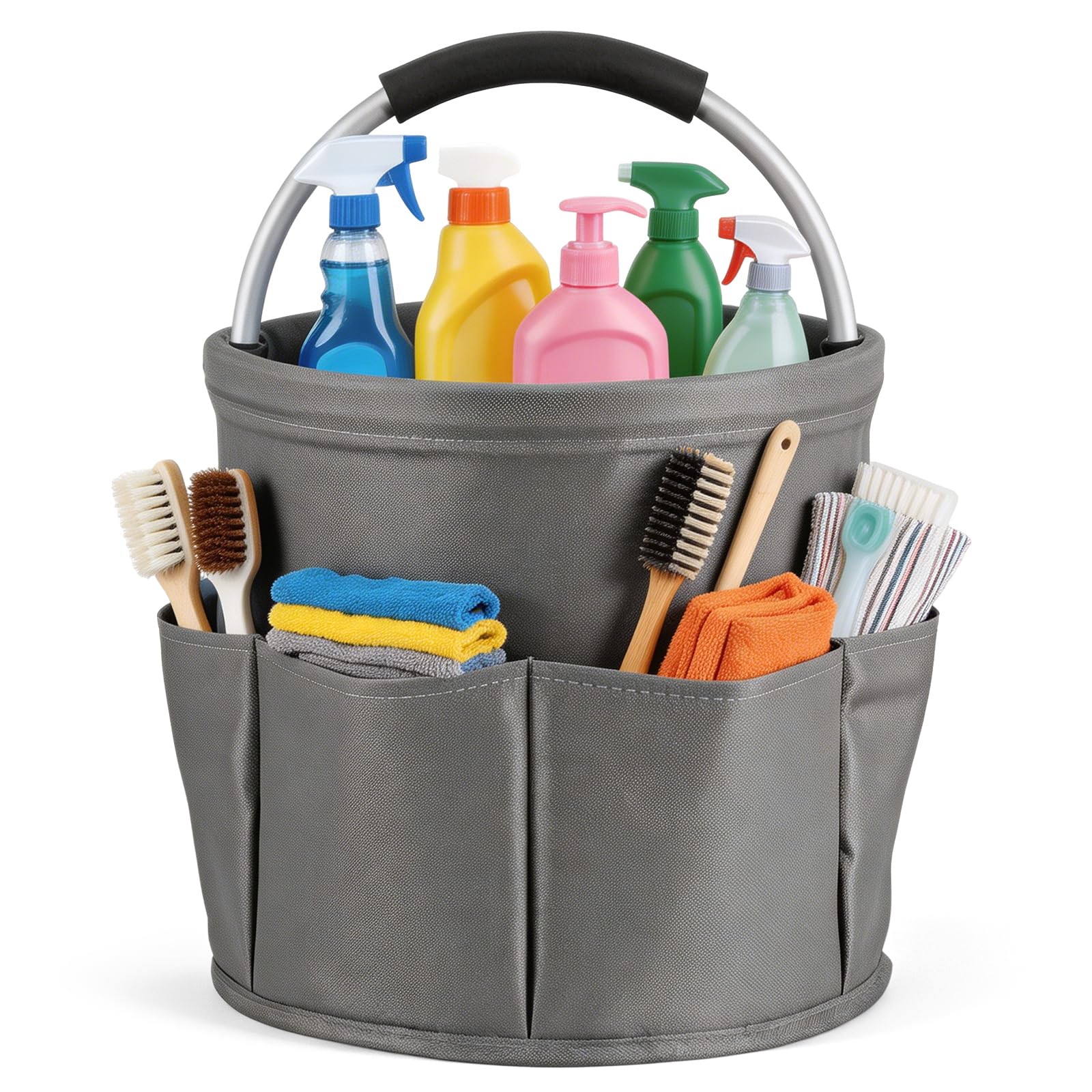 BTBHIHO 17L Cleaning Caddy, Cleaning Caddy With Handle, Portable Collapsible Cleaning Basket With 6 Storage Pockets, Waterproof Handle Basket, Multi-Purpose Storage For Household & Office Cleaning