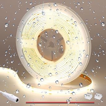GOMING DC 12V COB LED Strip Light Natural White 4000K IP65 Waterproof 16.4ft5M 1560LEDs CRI 93+ Uniform Glow Flexible LED Tape Lights for DIY Bedroom Kitchen Home DecorNo Power Supply