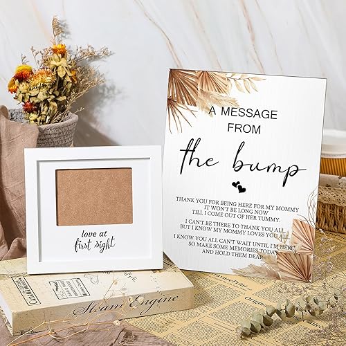 Miniatura 5 de Roowest 2 piezas de juegos de baby shower, letrero de bienvenida de la protuberancia, marco de fotos de ecograma de bebé para futuras mamás, padres,