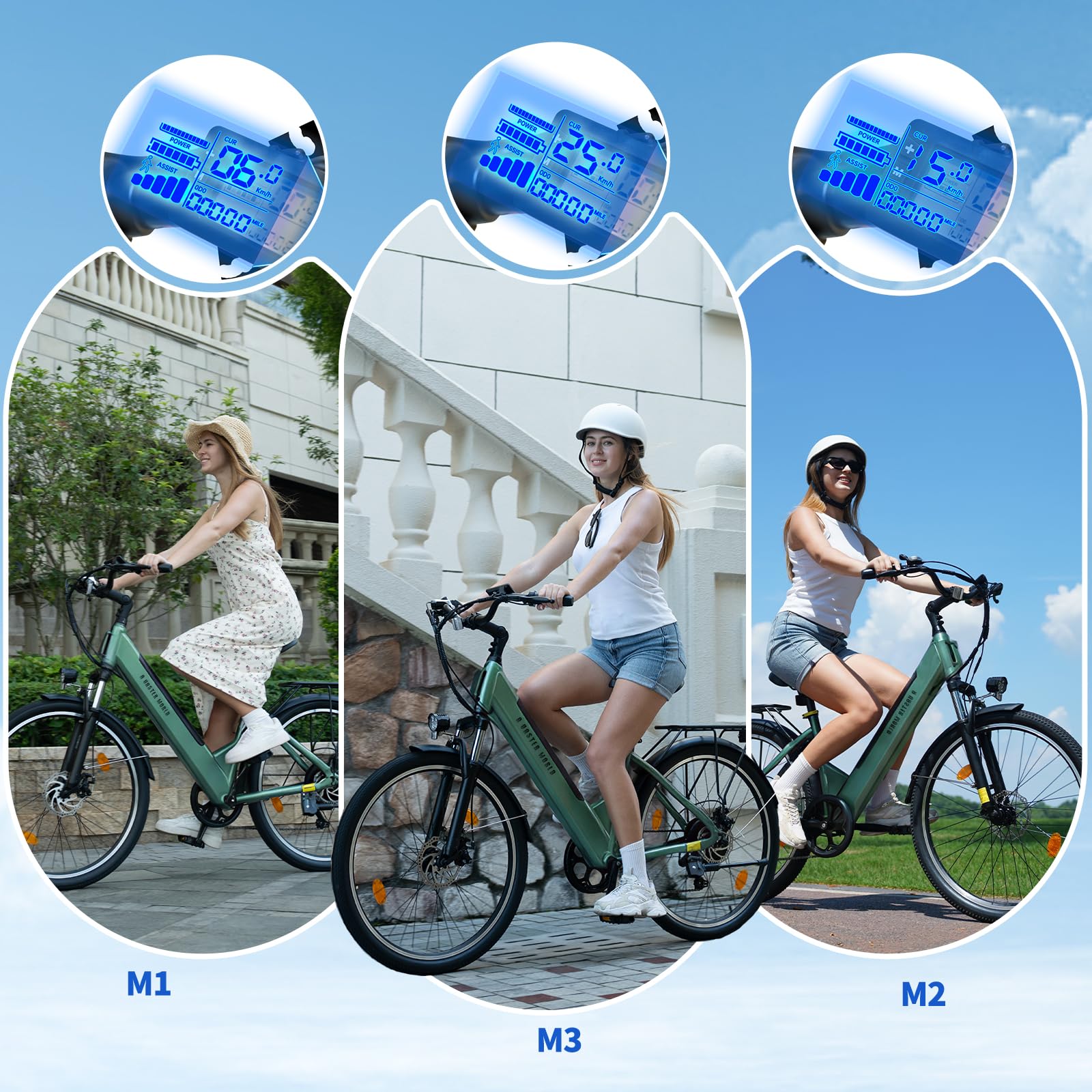 VDL Vélo électrique 26" vert pour homme et femme, batterie 48 V 10,4 Ah, 7 vitesses, freins à disque, lumière LED, fourche suspendue, vélo électrique de ville 25 km/h pour les déplacements