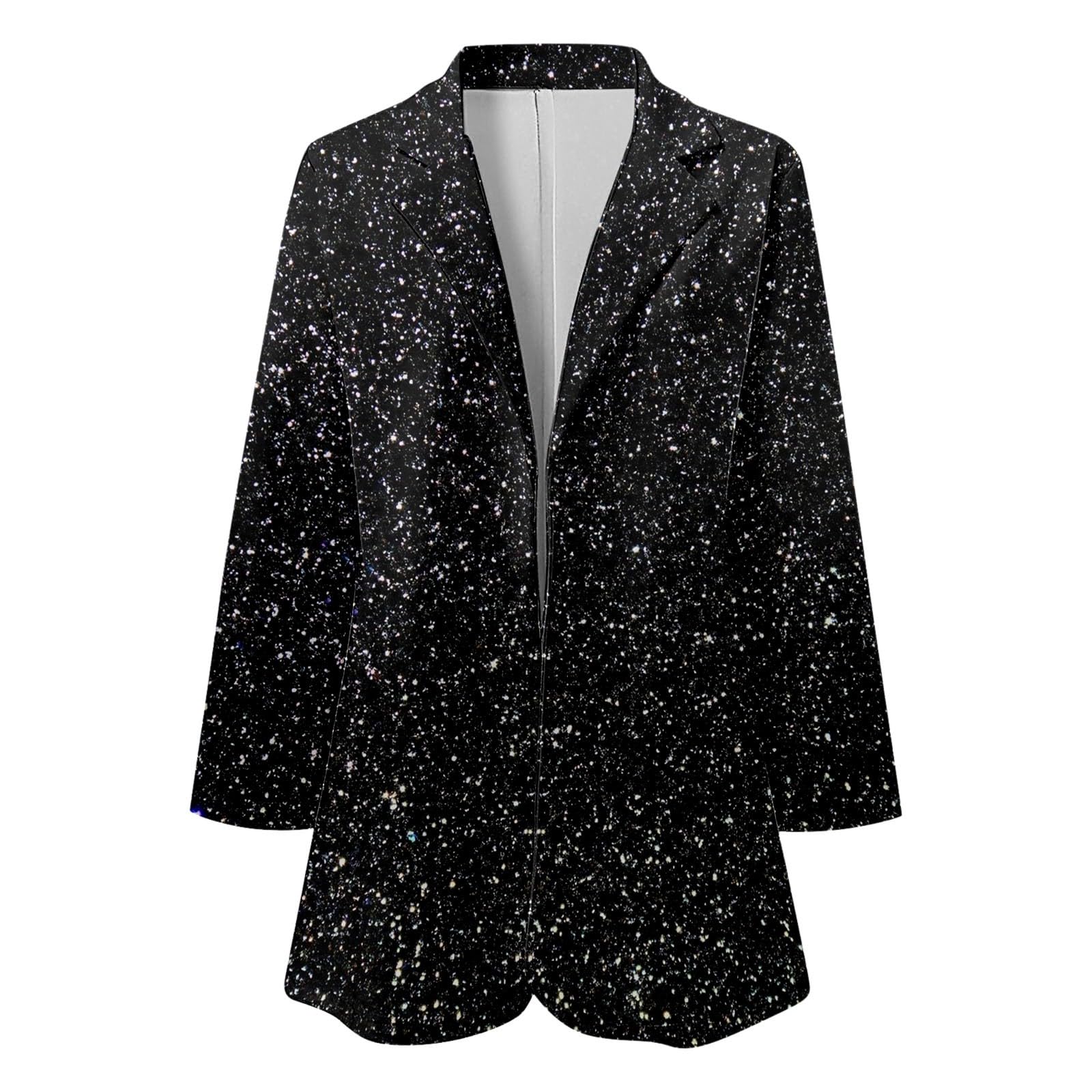 Générique Veste Paillettes Femme Dégradé de Couleur avec Col Revers Veste Blazer Femme Scintillante Manteau Manches Longues Tendance Cardigan de Carnaval Chic et Elegant pour la Fête