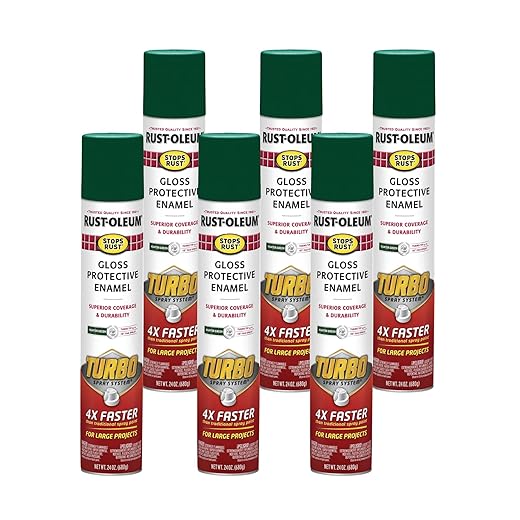Rust-Oleum 398661-6PK Stops Rust Turbo Spray System Spray Paint, 24 oz, Gloss Hunter Green, 6 Pack