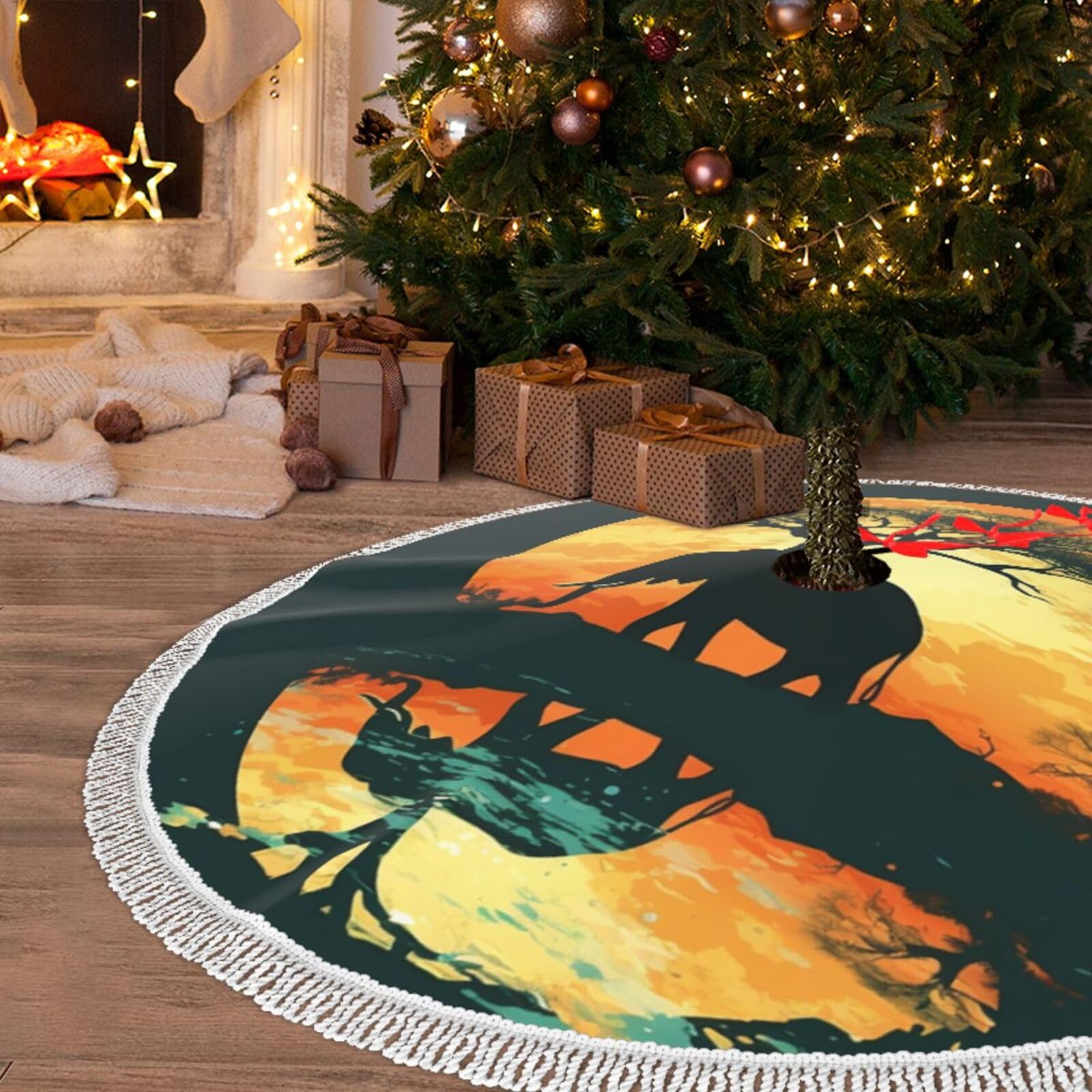 Jupe de sapin de Noël peluche 122cm pour cacher le pied du sapin et retenir les aiguilles