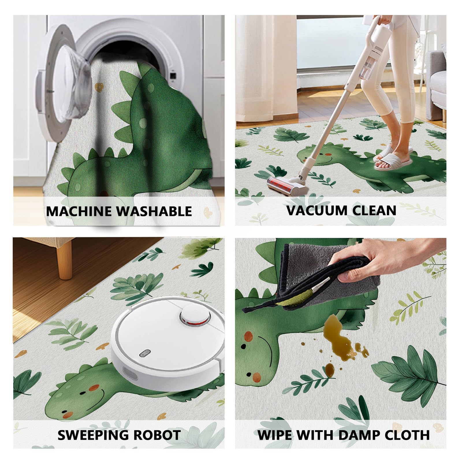 Cartoon Dino Teppich Wohnzimmer 80x150 cm, Grüner Dinosaurier Carpet Weich Kurzflor Waschbar, Jurassic Tierwelt Teppiche rutschfeste für Schlafzimmer, Esszimmer, Kinderzimmer, Küche