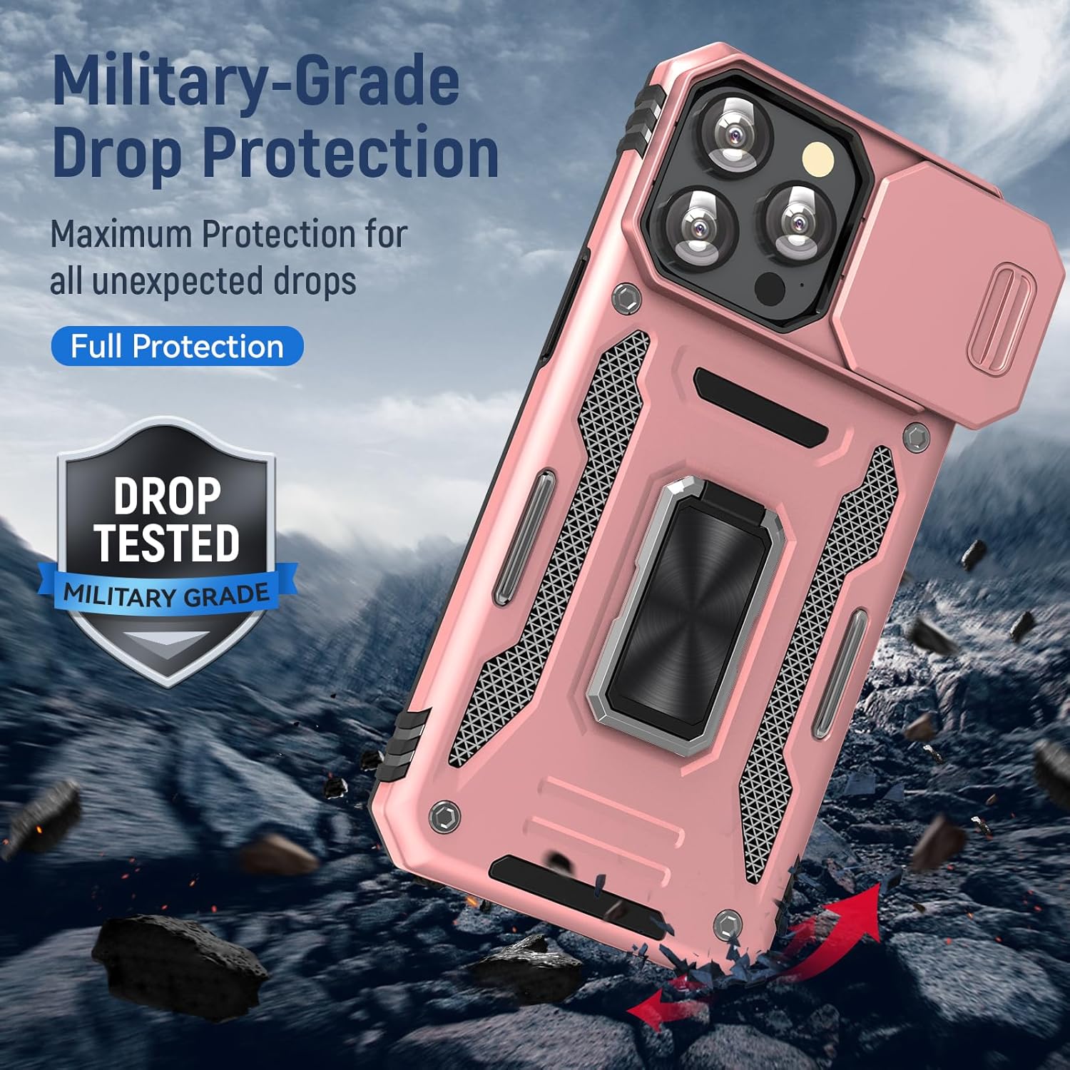 Phone Case for iPhone 16 Pro Max Case iPhone 16 ProMax Phone Case with Slide Camera Lens Cover & Kickstand, Dual-Layer Shockproof Military-Grade Drop Protection, for 16 Pro Max (Rose Gold) - Image 3