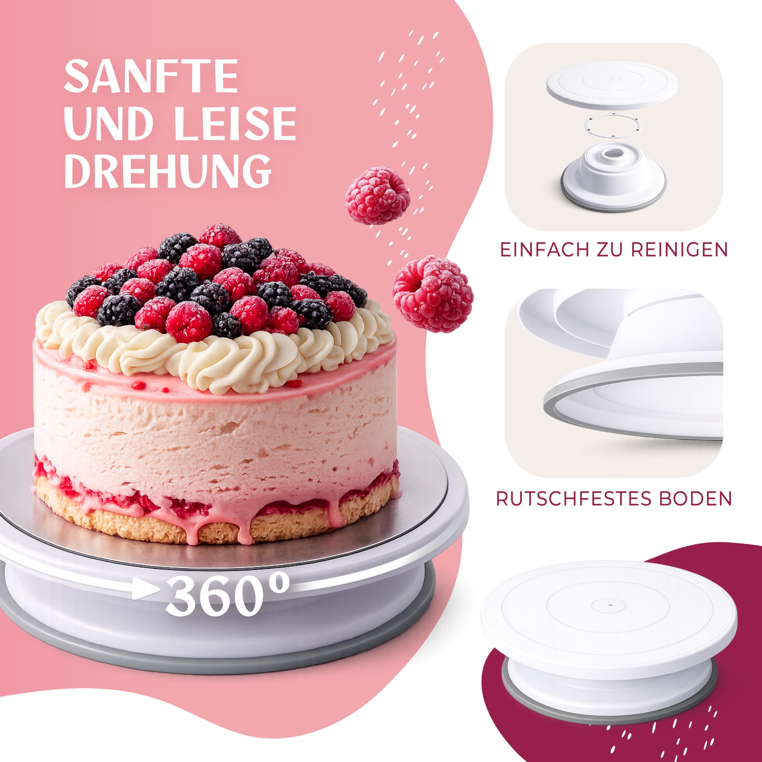 Torten Zubehör Set mit Premium-Spritztüllen & Spritzbeutel | Tortenring, drehbare Tortenplatte, Tortenschneider & vielseitiges Backzubehör – Kuchen Zubehör Set für Teenager & Erwachsene